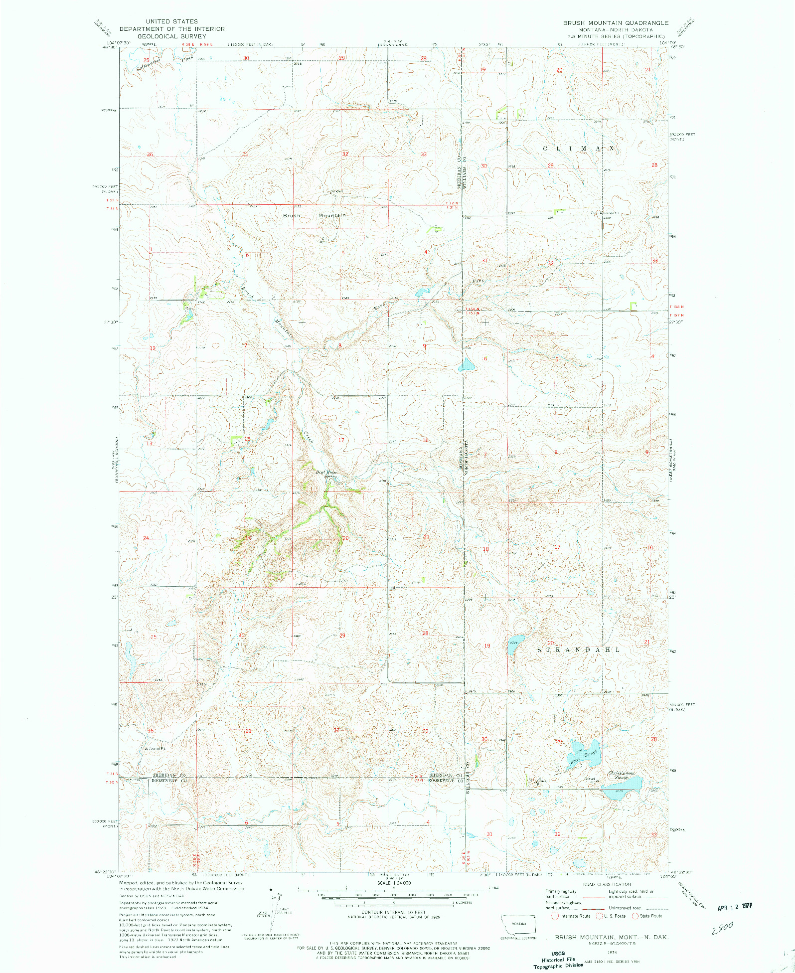 USGS 1:24000-SCALE QUADRANGLE FOR BRUSH MOUNTAIN, MT 1974