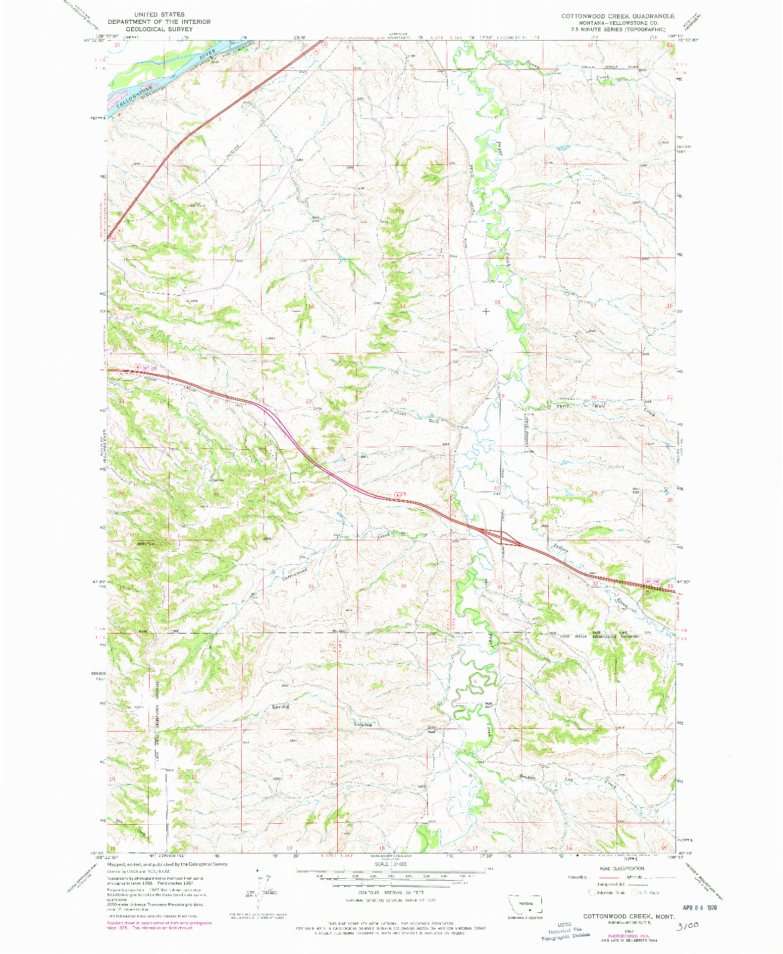 USGS 1:24000-SCALE QUADRANGLE FOR COTTONWOOD CREEK, MT 1967