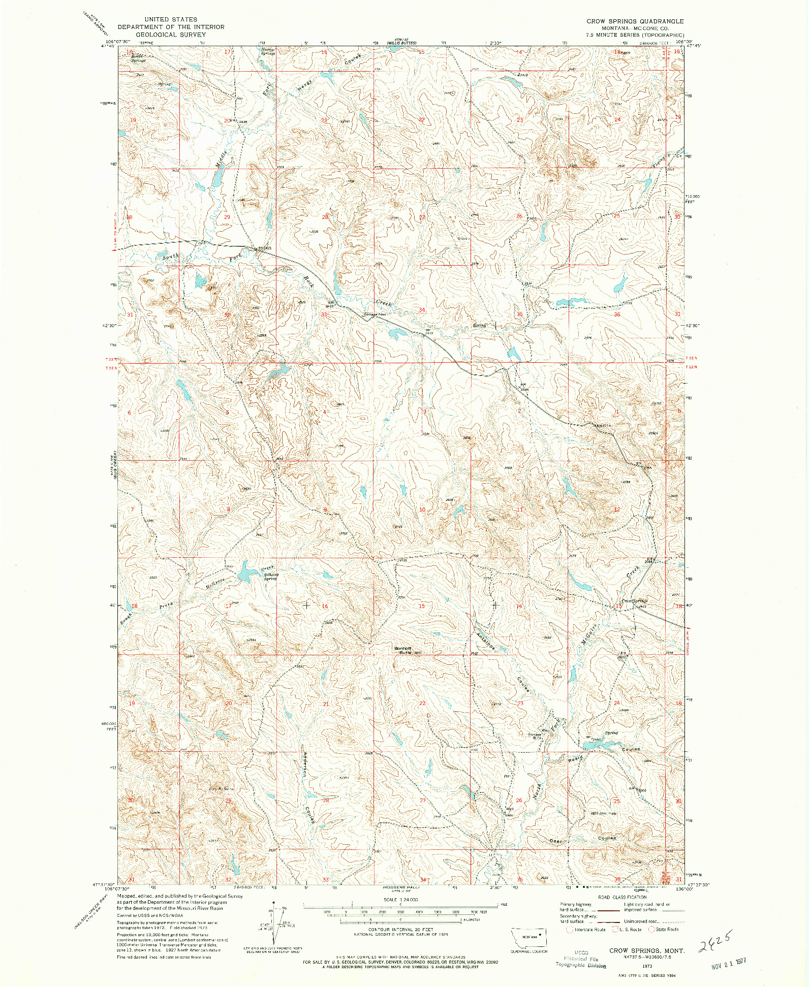 USGS 1:24000-SCALE QUADRANGLE FOR CROW SPRINGS, MT 1973