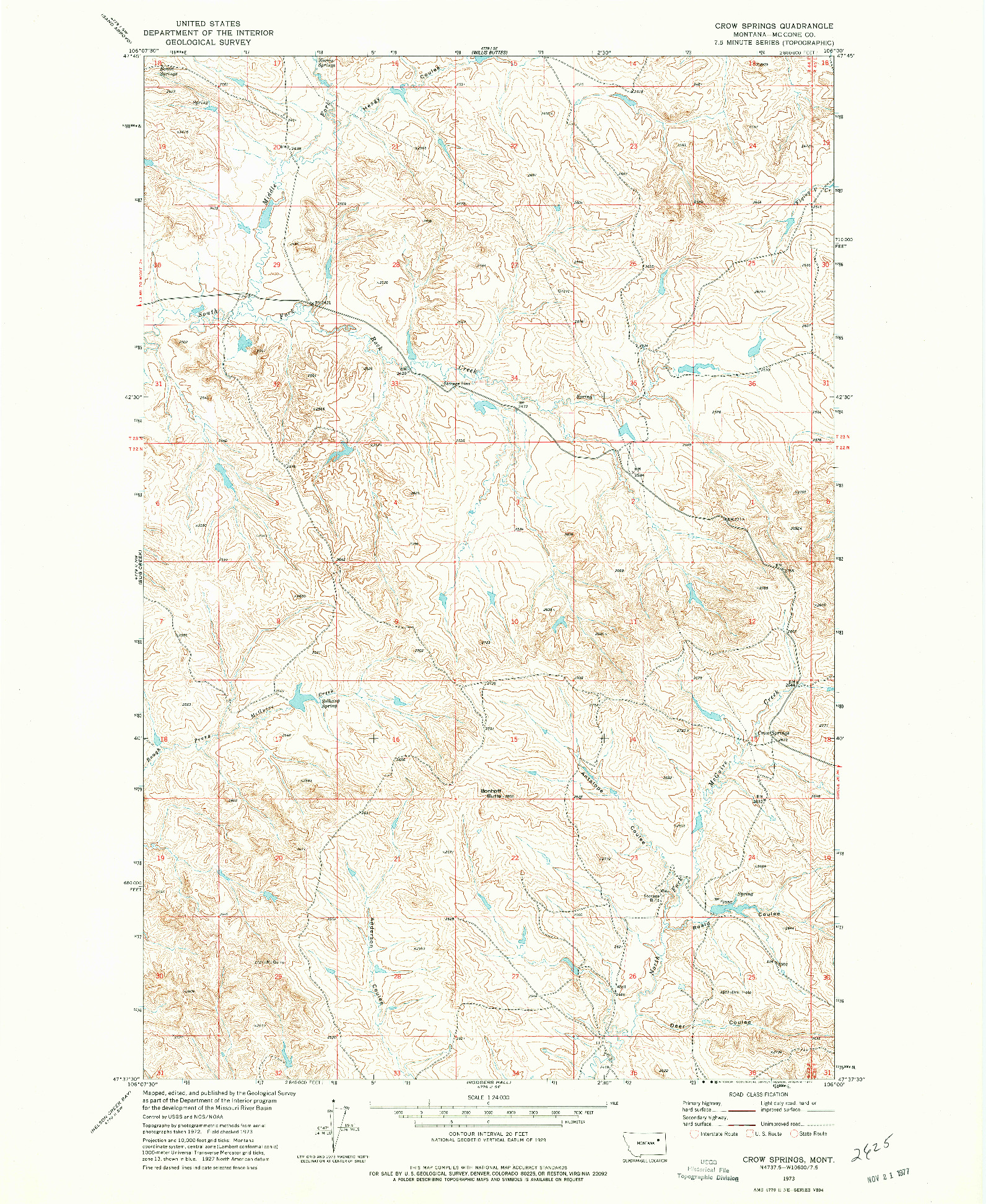 USGS 1:24000-SCALE QUADRANGLE FOR CROW SPRINGS, MT 1973