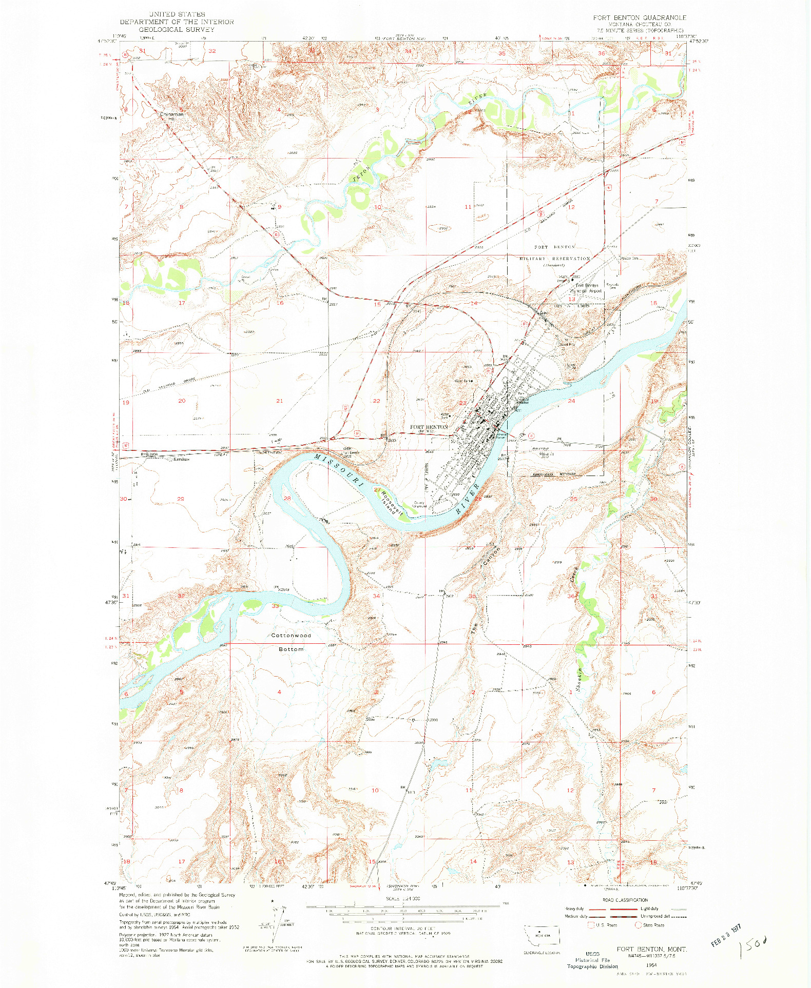 USGS 1:24000-SCALE QUADRANGLE FOR FORT BENTON, MT 1954