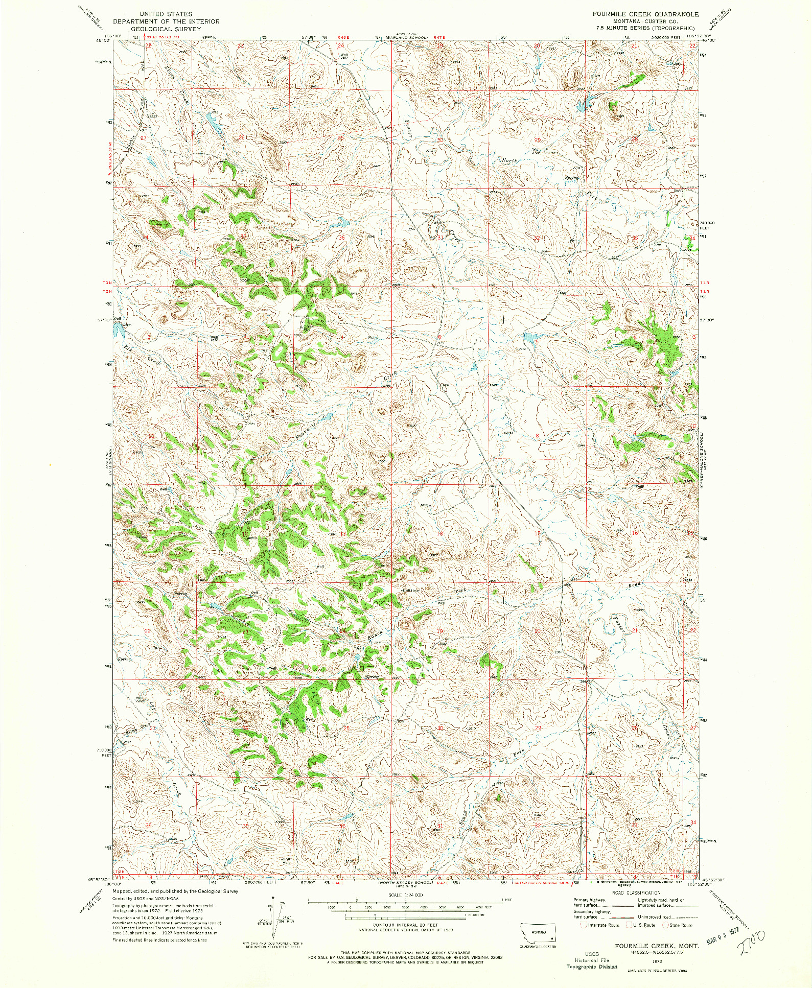 USGS 1:24000-SCALE QUADRANGLE FOR FOURMILE CREEK, MT 1973