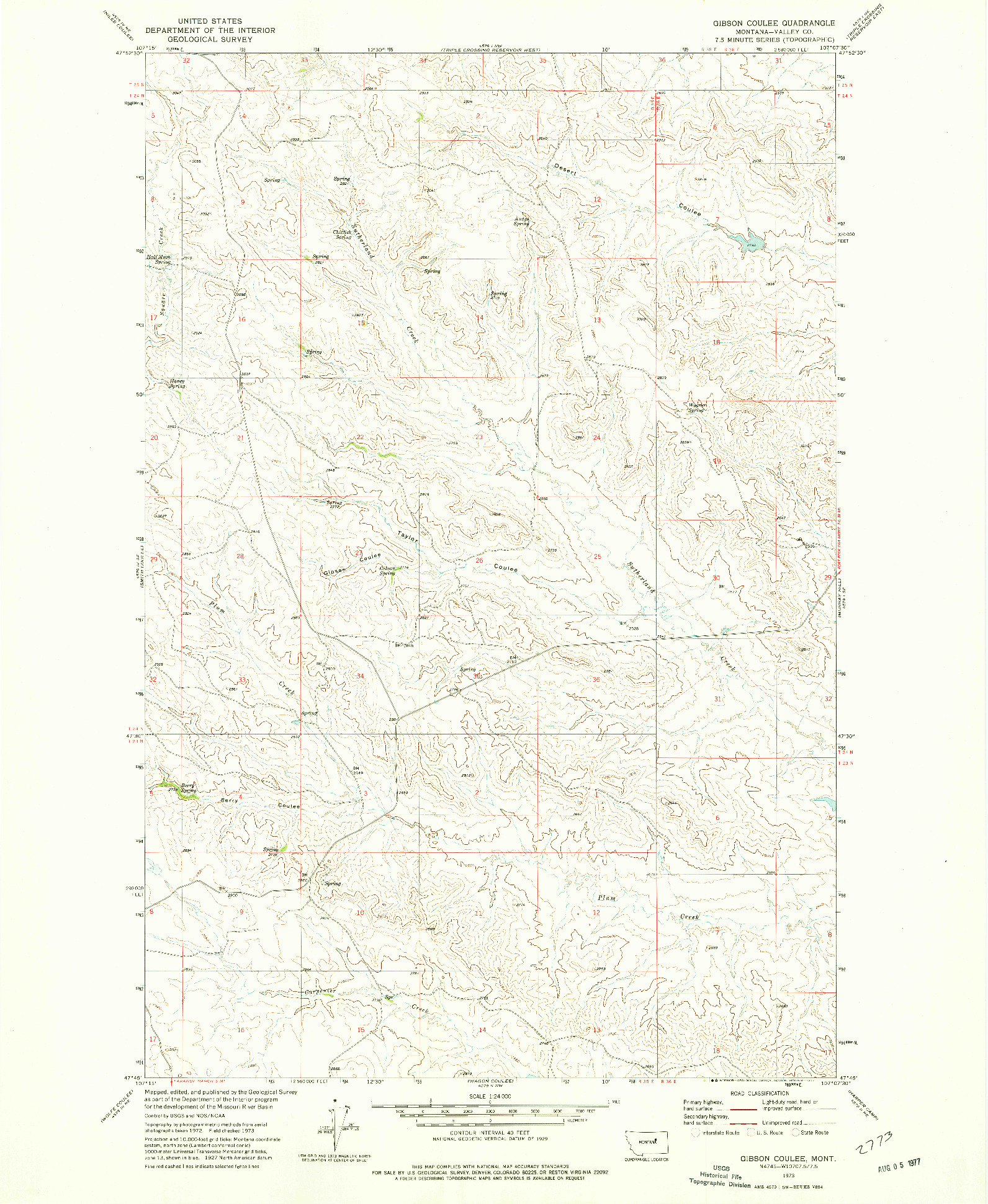 USGS 1:24000-SCALE QUADRANGLE FOR GIBSON COULEE, MT 1973