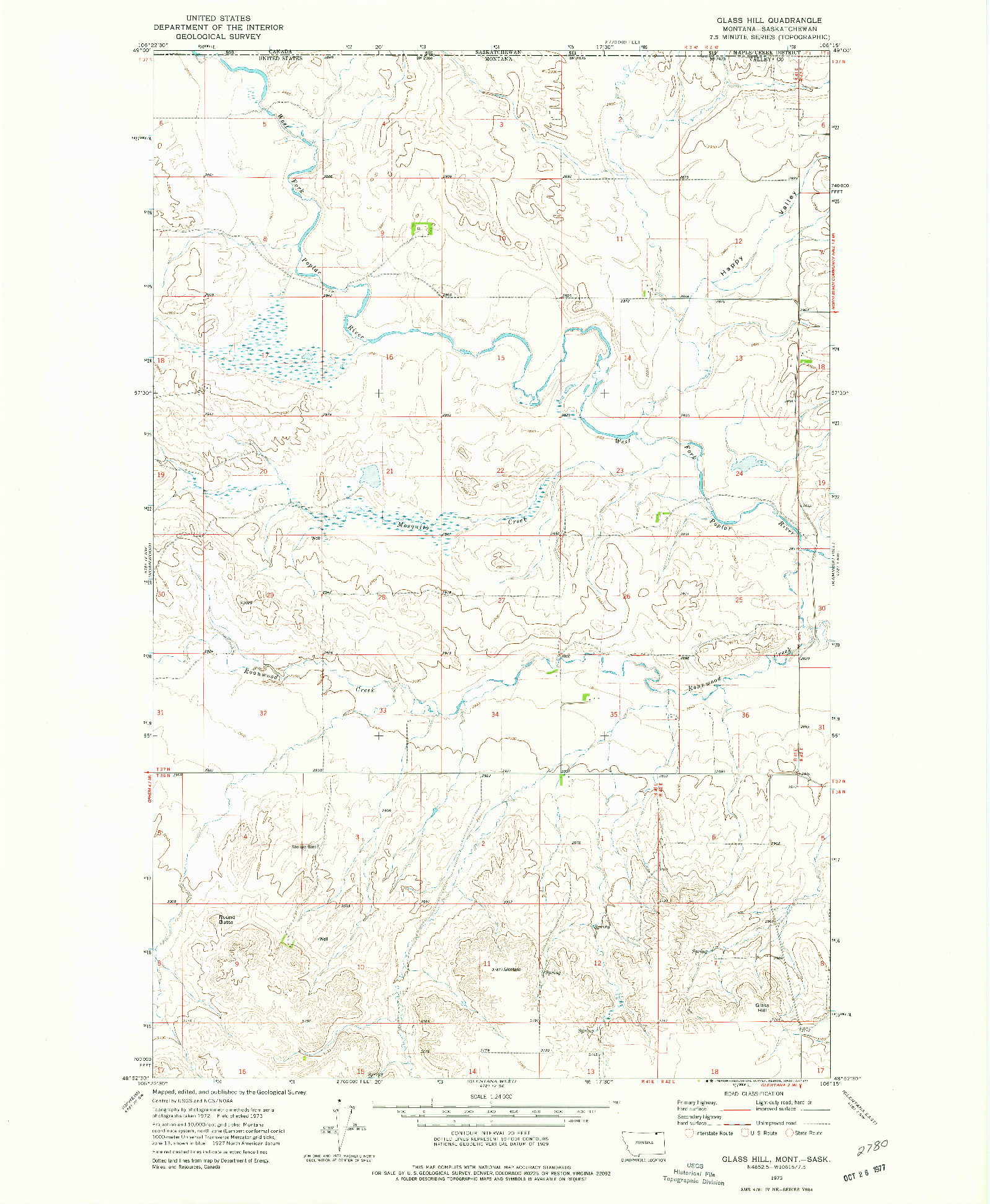 USGS 1:24000-SCALE QUADRANGLE FOR GLASS HILL, MT 1973