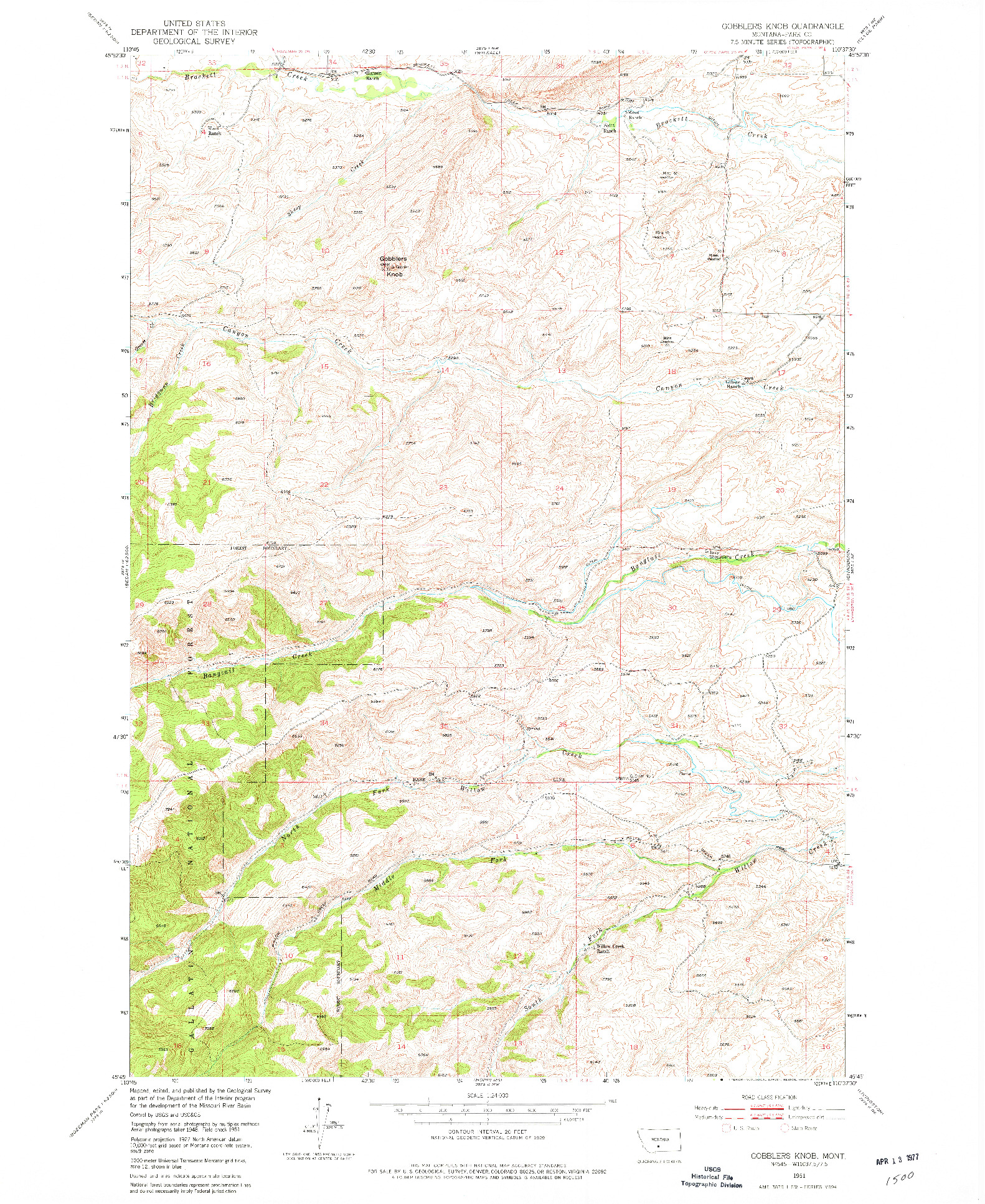 USGS 1:24000-SCALE QUADRANGLE FOR GOBBLERS KNOB, MT 1951