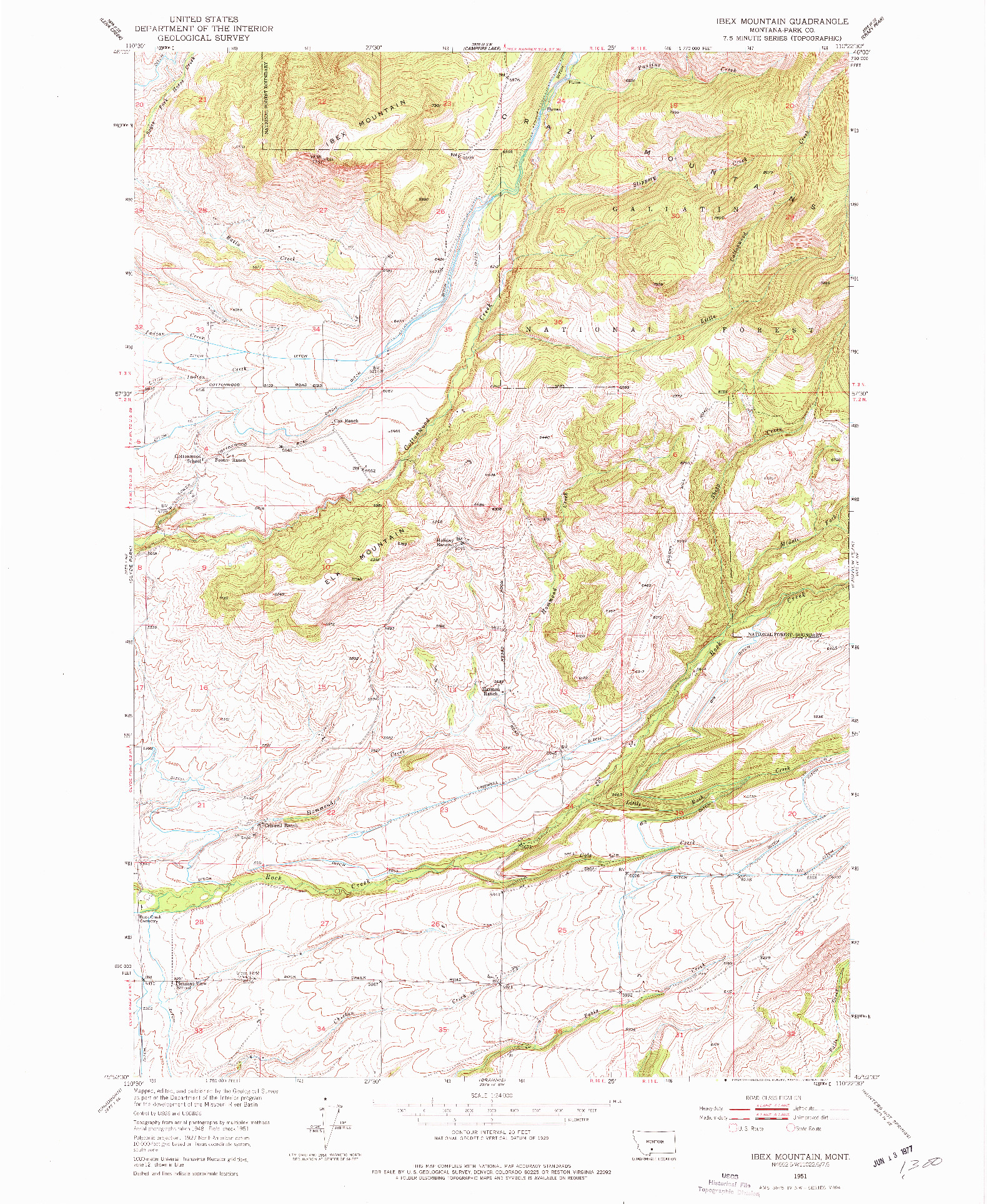 USGS 1:24000-SCALE QUADRANGLE FOR IBEX MOUNTAIN, MT 1951