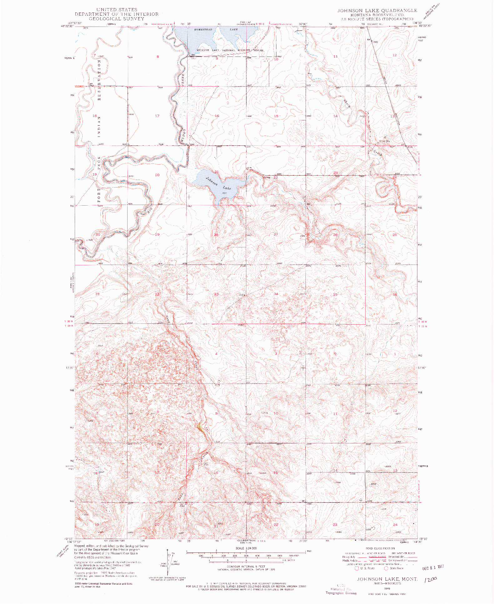 USGS 1:24000-SCALE QUADRANGLE FOR JOHNSON LAKE, MT 1949