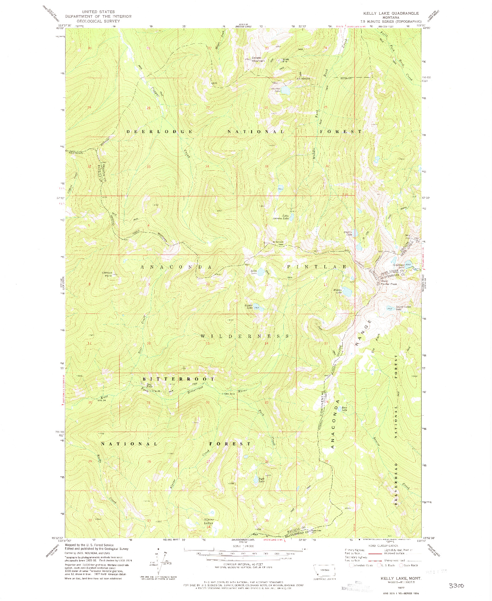 USGS 1:24000-SCALE QUADRANGLE FOR KELLY LAKE, MT 1977