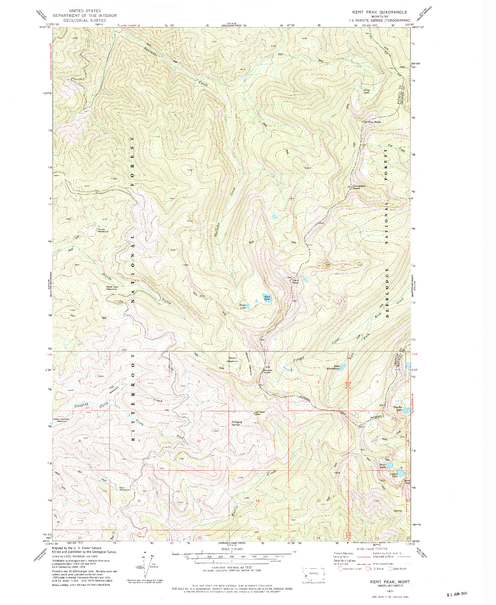 USGS 1:24000-SCALE QUADRANGLE FOR KENT PEAK, MT 1974