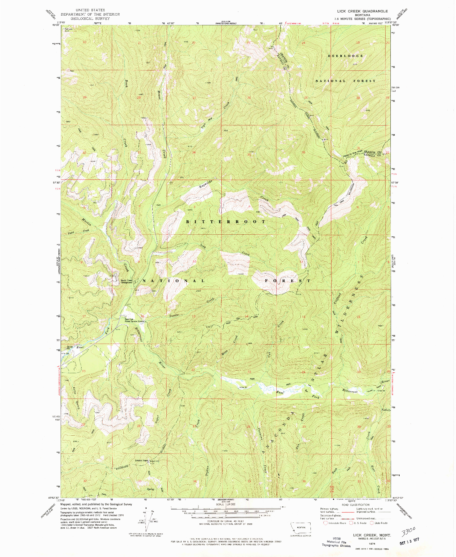 USGS 1:24000-SCALE QUADRANGLE FOR LICK CREEK, MT 1974