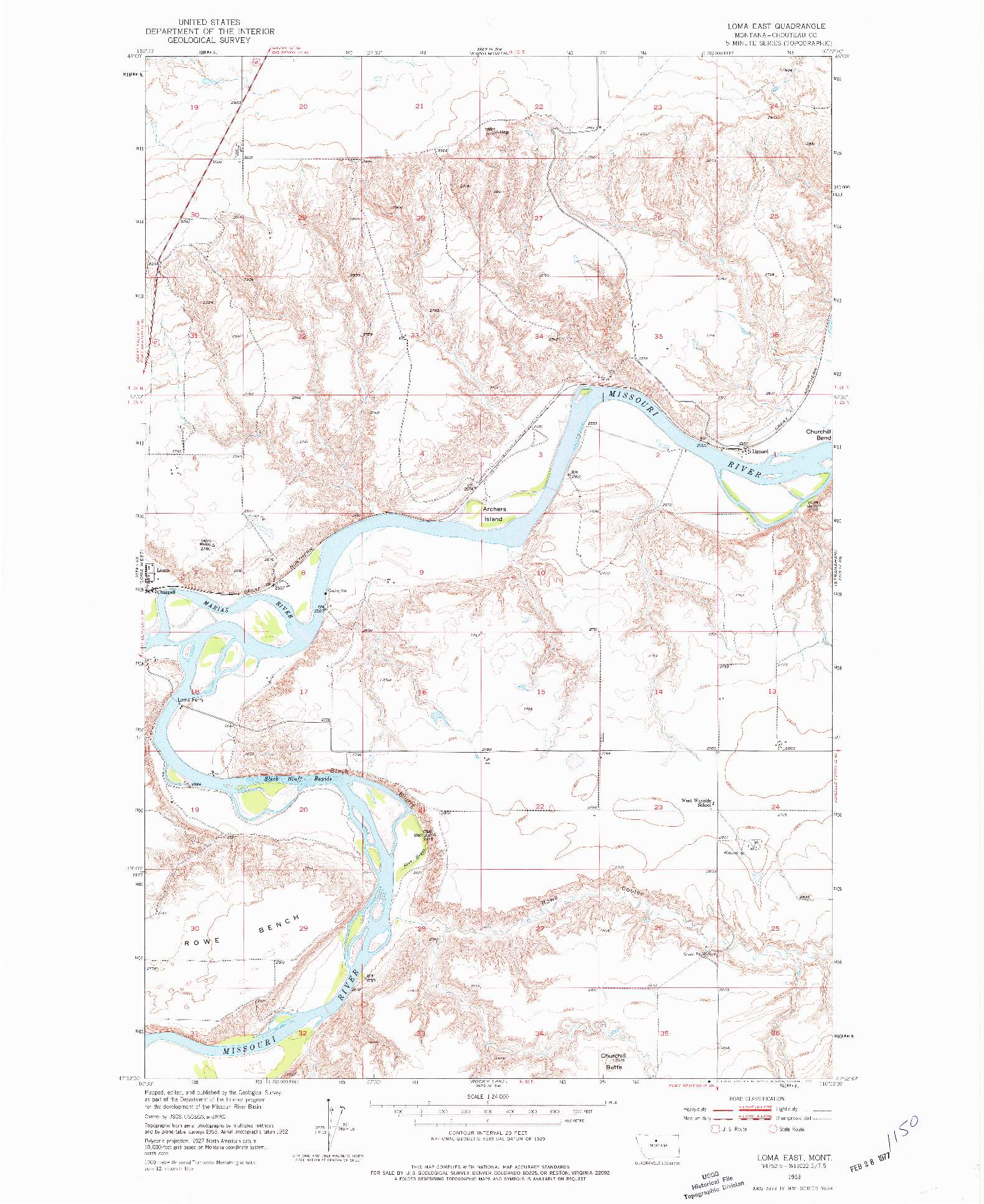 USGS 1:24000-SCALE QUADRANGLE FOR LOMA EAST, MT 1953