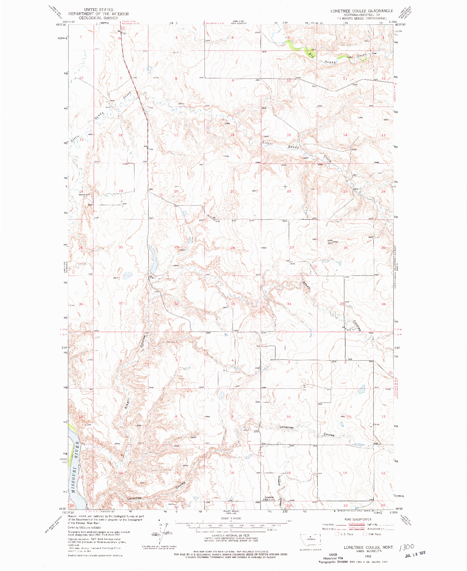 USGS 1:24000-SCALE QUADRANGLE FOR LONETREE COULEE, MT 1953