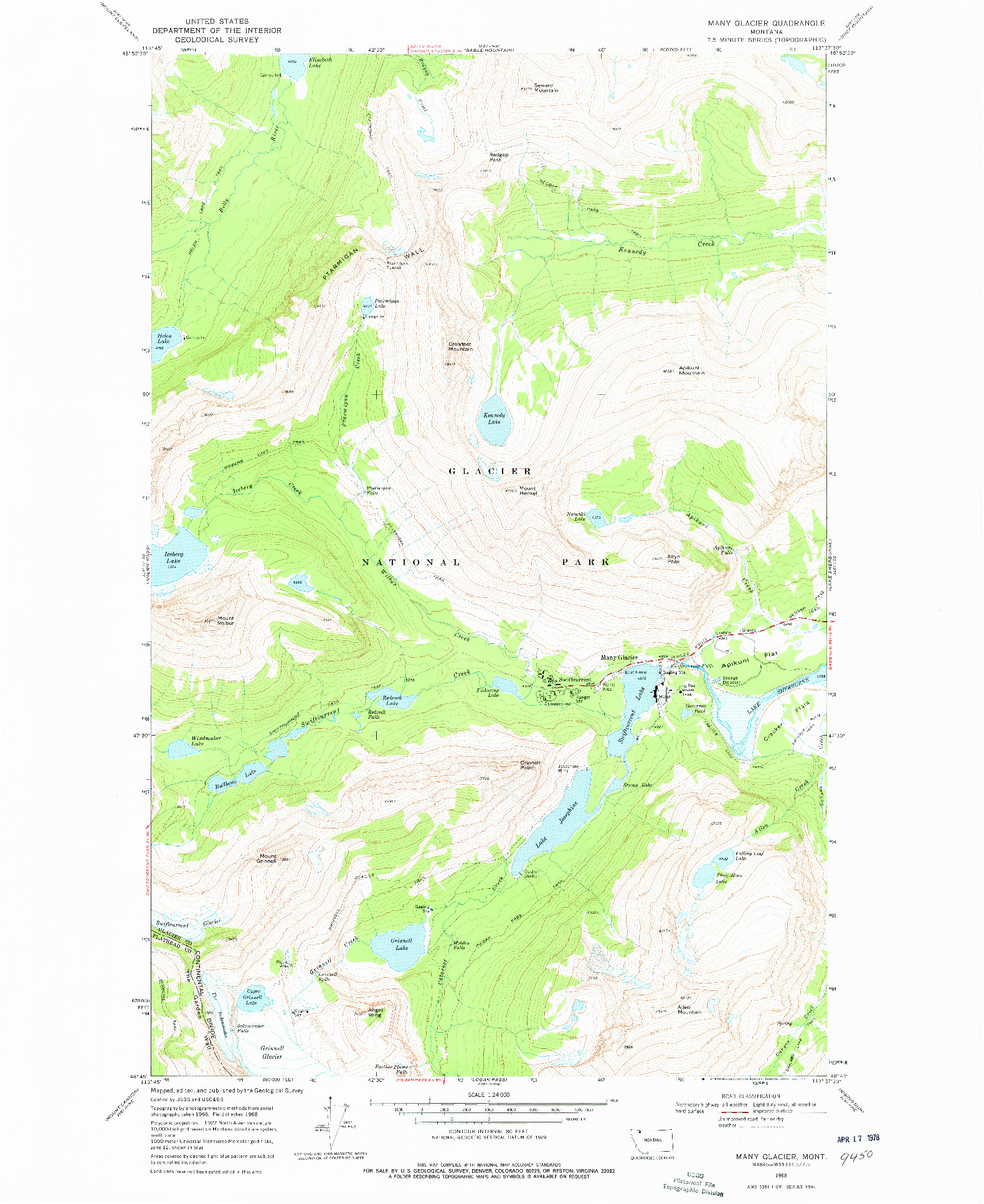 USGS 1:24000-SCALE QUADRANGLE FOR MANY GLACIER, MT 1968