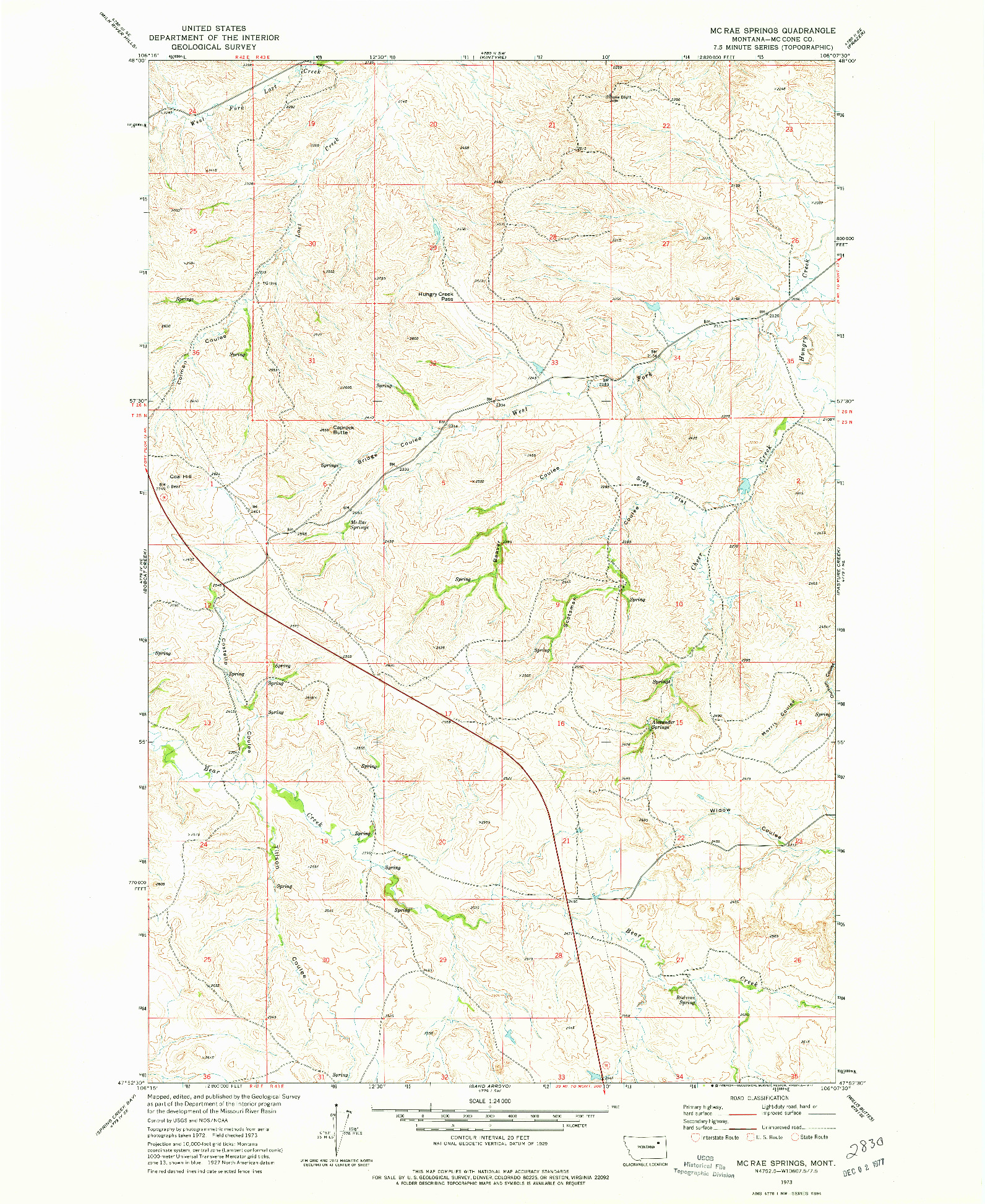 USGS 1:24000-SCALE QUADRANGLE FOR MC RAE SPRINGS, MT 1973