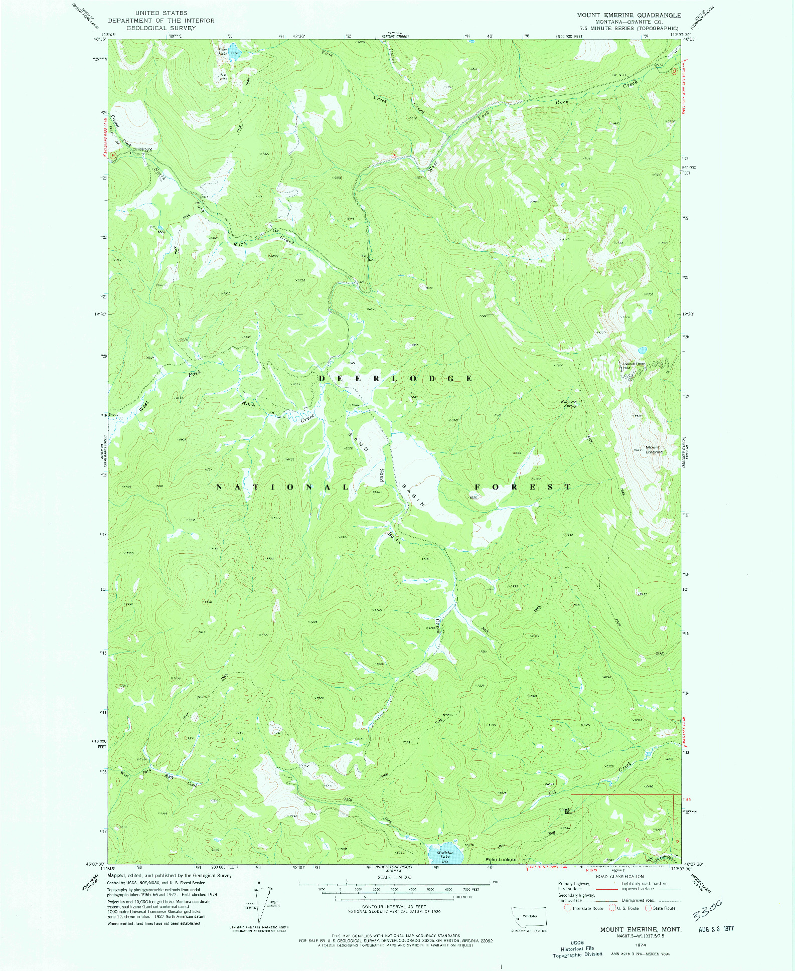USGS 1:24000-SCALE QUADRANGLE FOR MOUNT EMERINE, MT 1974