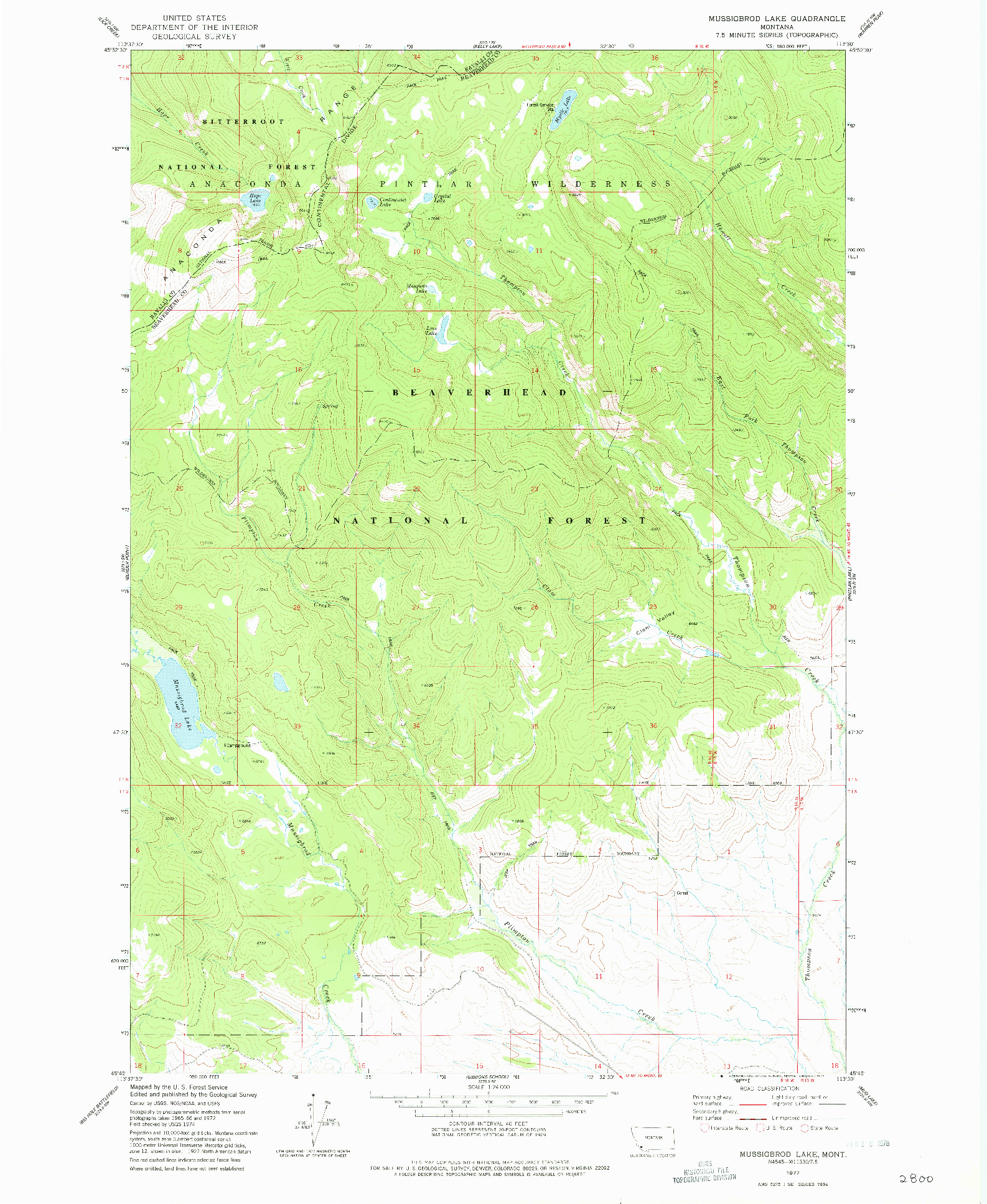 USGS 1:24000-SCALE QUADRANGLE FOR MUSSIGBROD LAKE, MT 1977