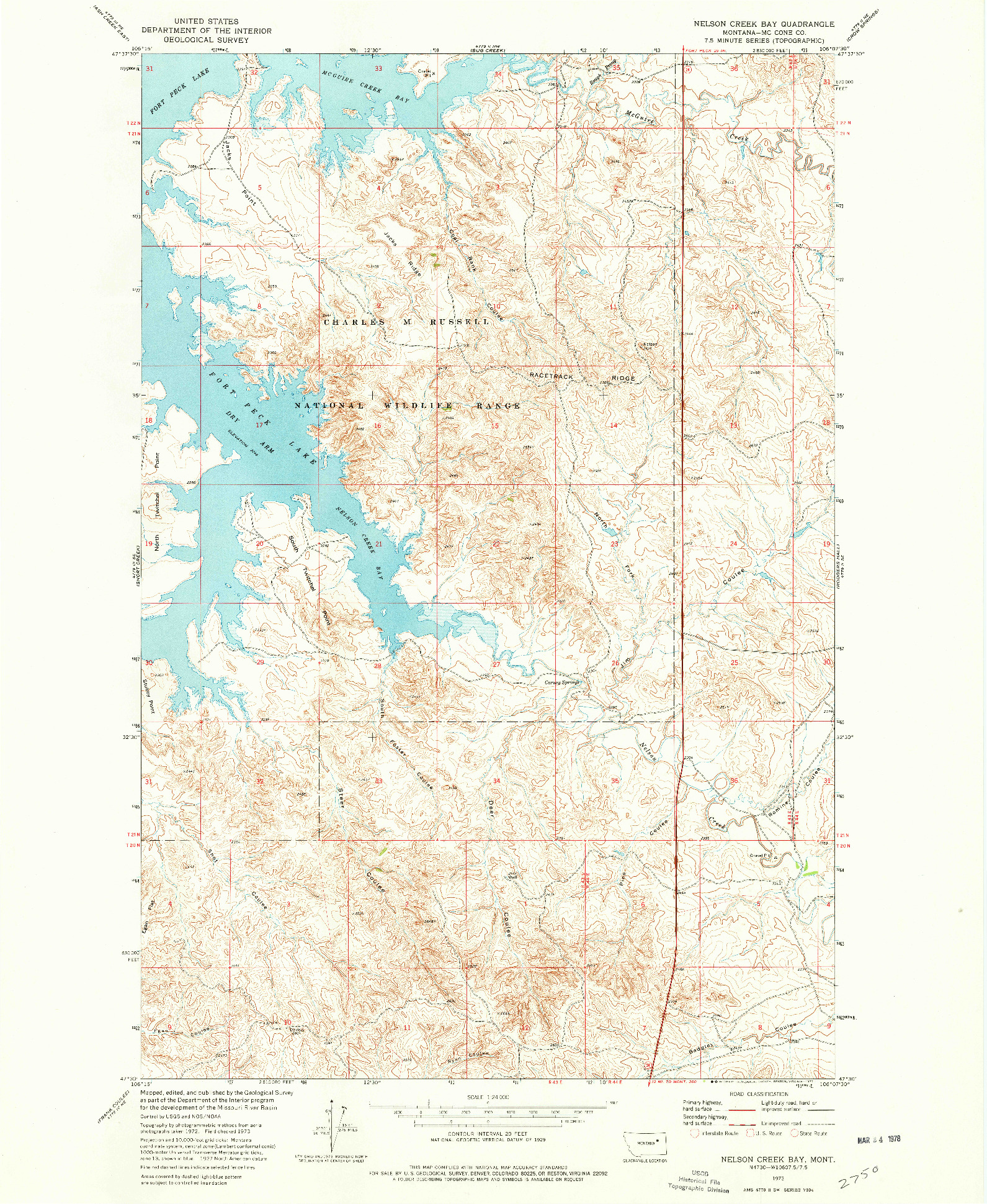 USGS 1:24000-SCALE QUADRANGLE FOR NELSON CREEK BAY, MT 1973