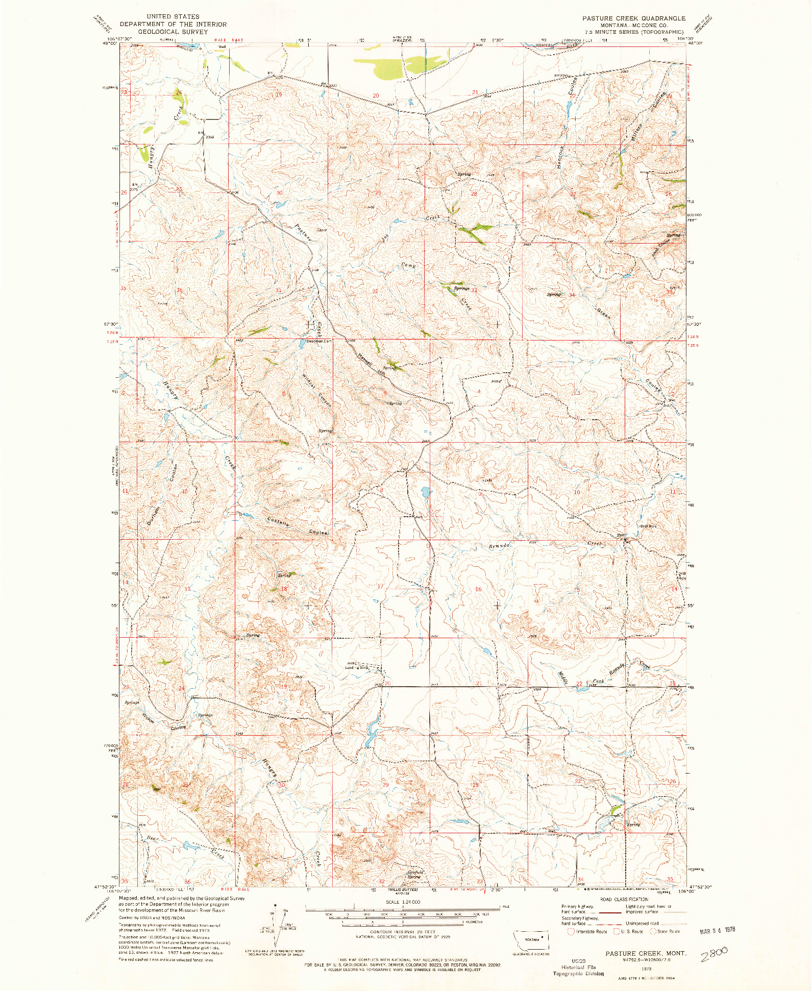 USGS 1:24000-SCALE QUADRANGLE FOR PASTURE CREEK, MT 1973