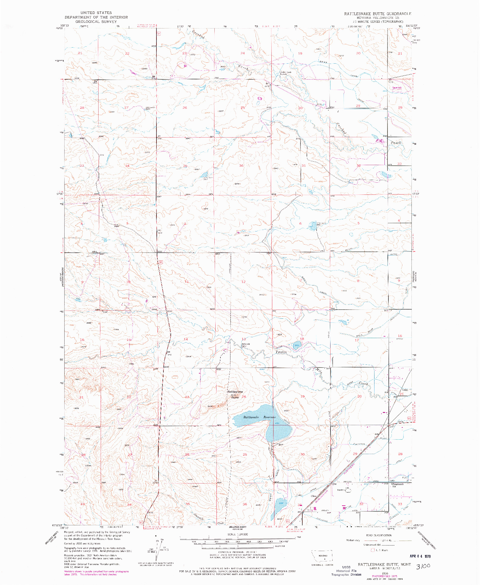 USGS 1:24000-SCALE QUADRANGLE FOR RATTLESNAKE BUTTE, MT 1956