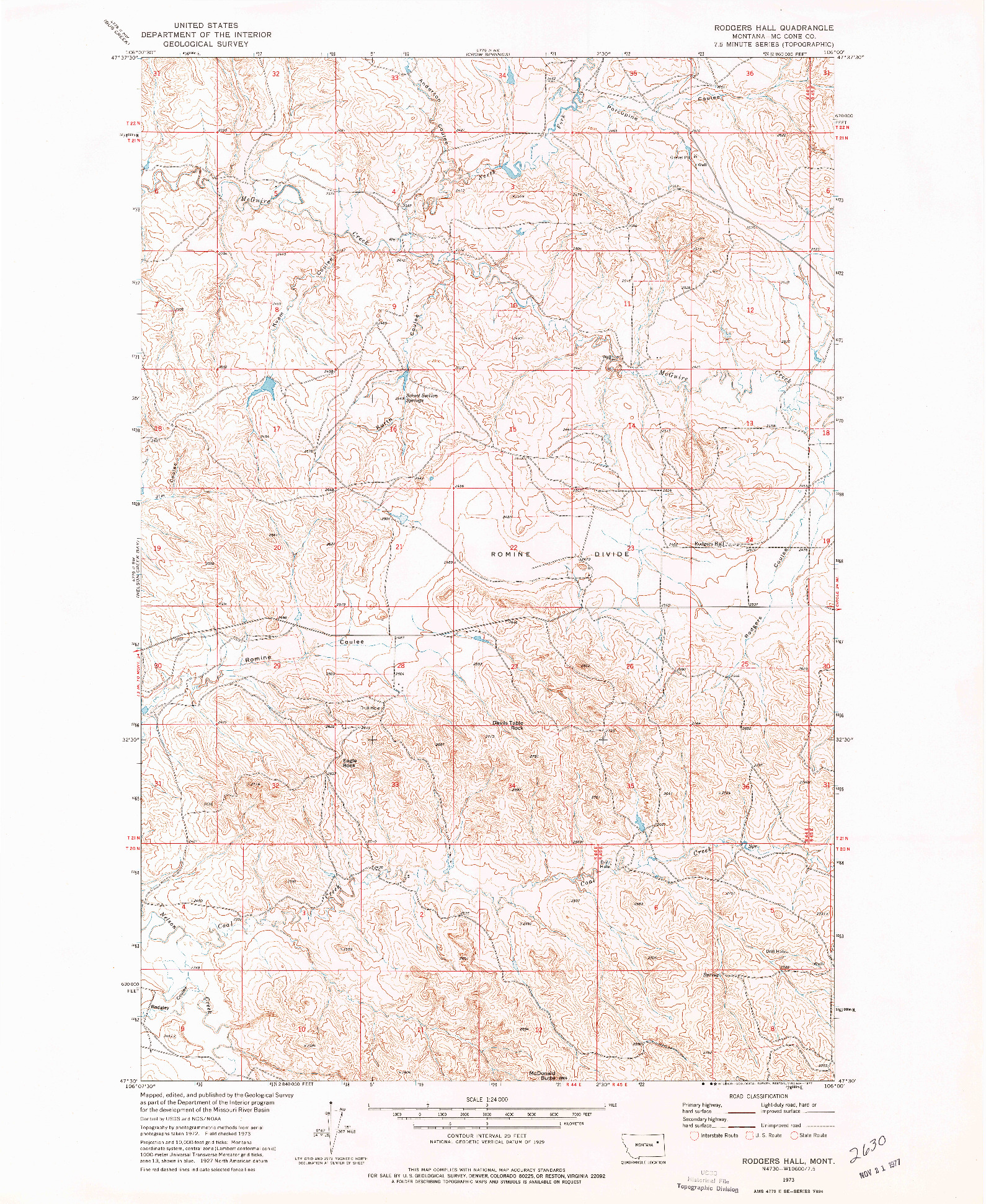 USGS 1:24000-SCALE QUADRANGLE FOR RODGERS HALL, MT 1973