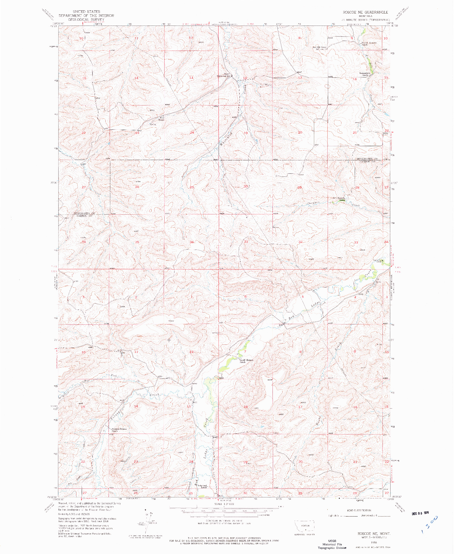 USGS 1:24000-SCALE QUADRANGLE FOR ROSCOE NE, MT 1956