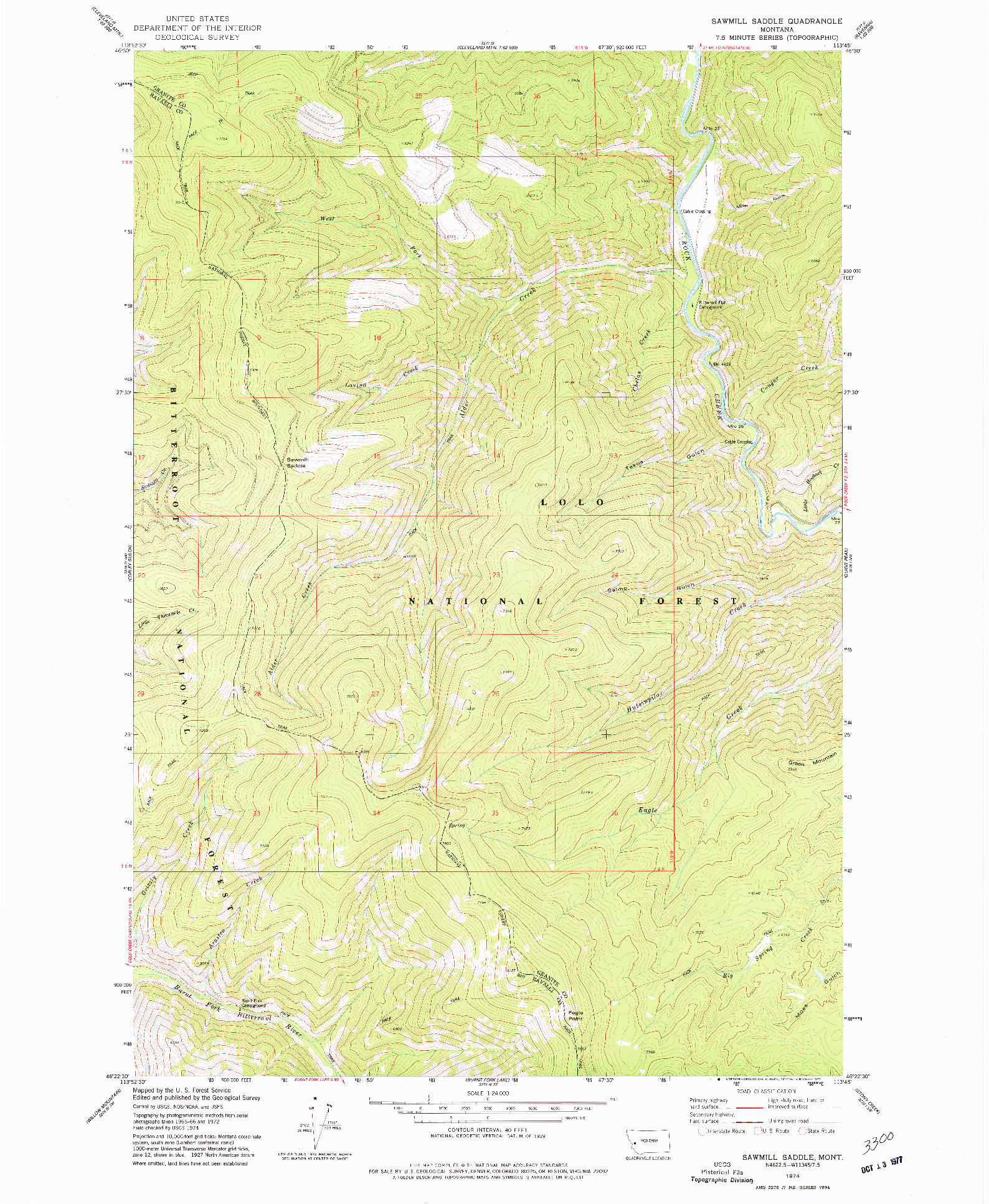 USGS 1:24000-SCALE QUADRANGLE FOR SAWMILL SADDLE, MT 1974