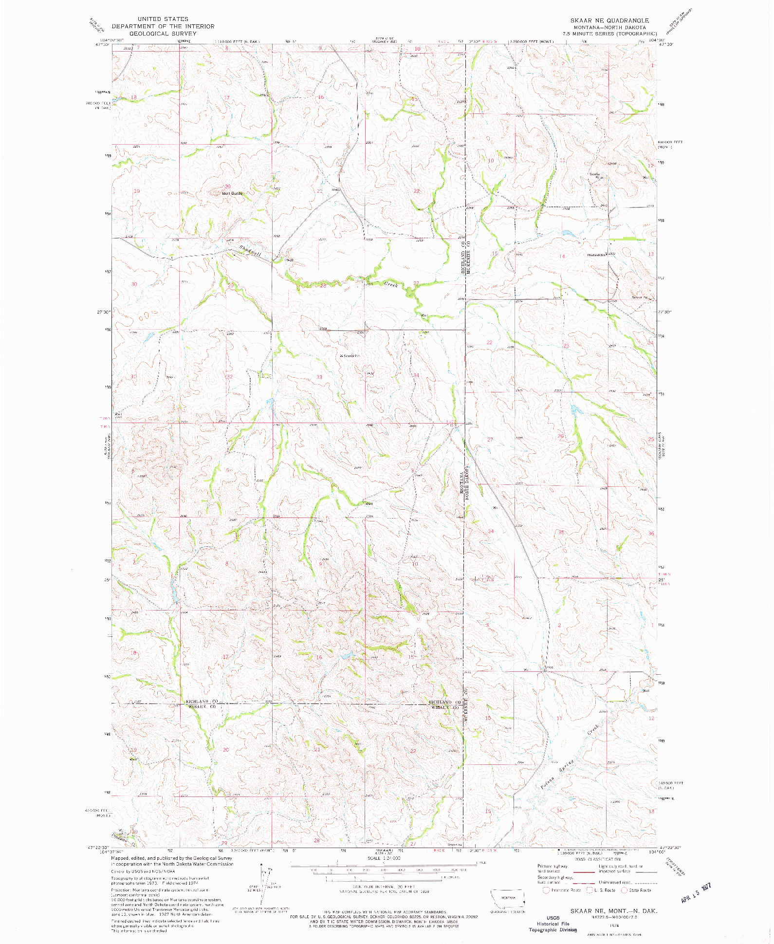 USGS 1:24000-SCALE QUADRANGLE FOR SKAAR NE, MT 1974