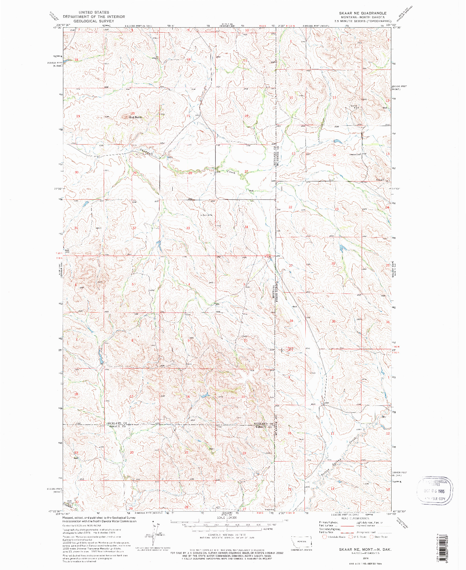 USGS 1:24000-SCALE QUADRANGLE FOR SKAAR NE, MT 1974