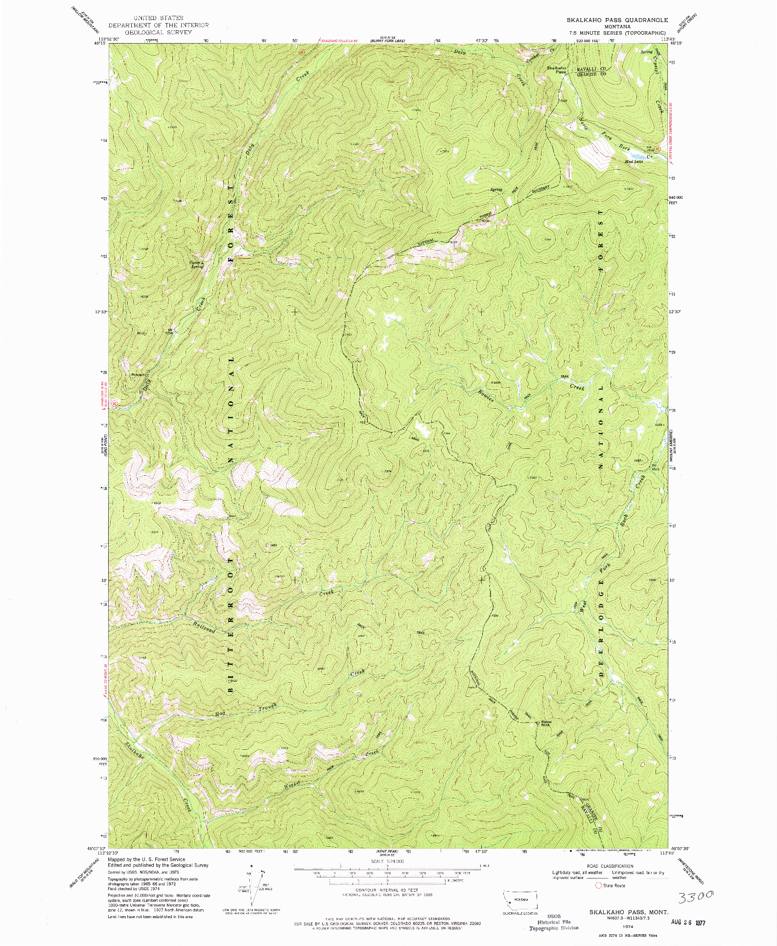 USGS 1:24000-SCALE QUADRANGLE FOR SKALKAHO PASS, MT 1974