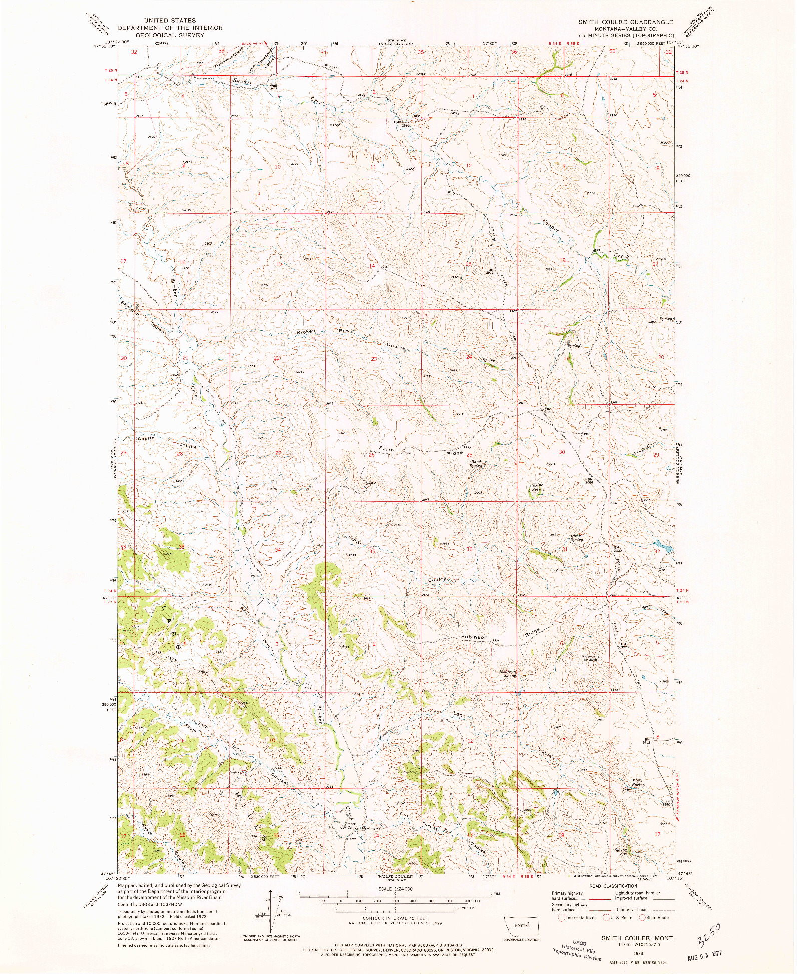 USGS 1:24000-SCALE QUADRANGLE FOR SMITH COULEE, MT 1973