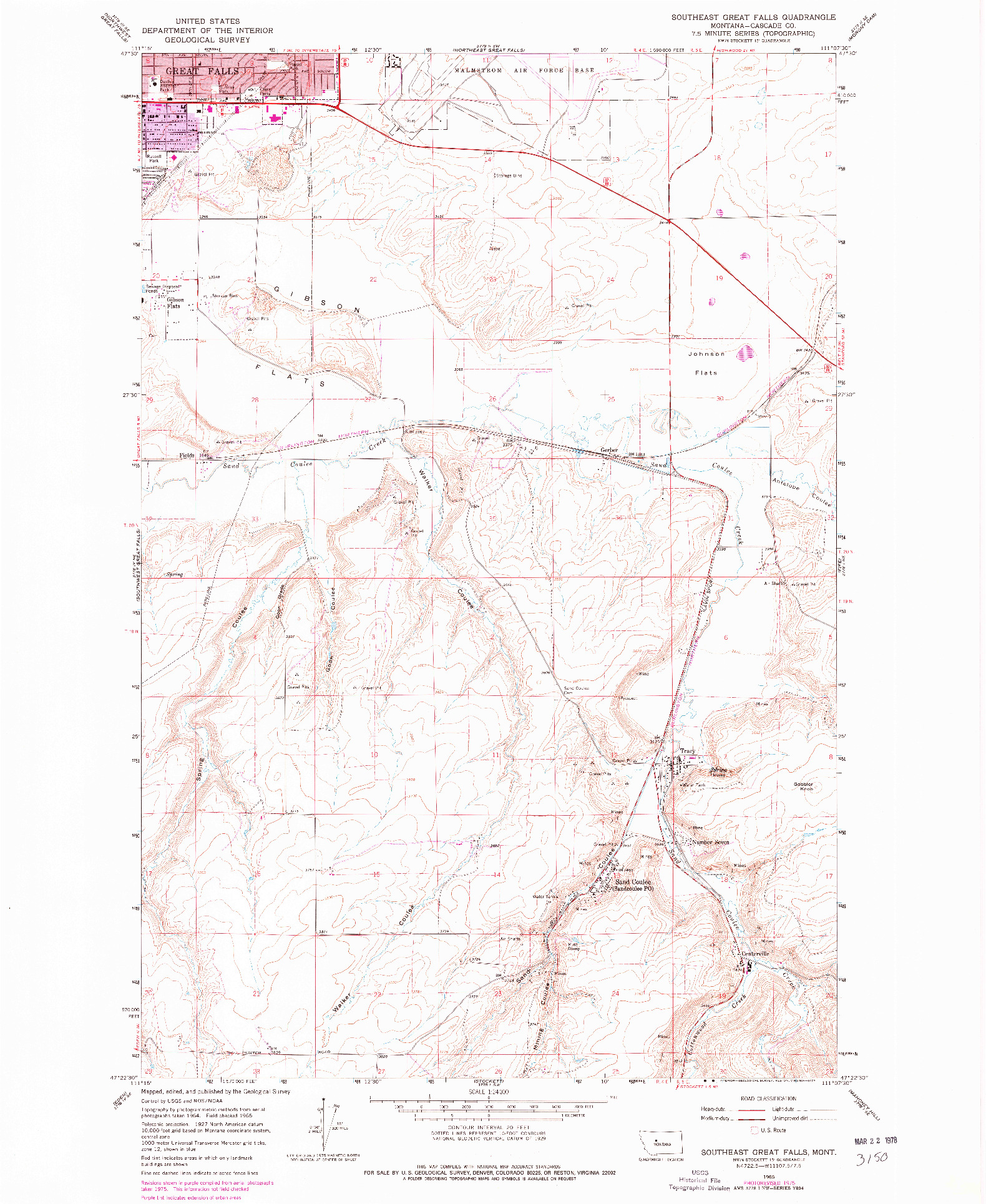 USGS 1:24000-SCALE QUADRANGLE FOR SOUTHEAST GREAT FALLS, MT 1965