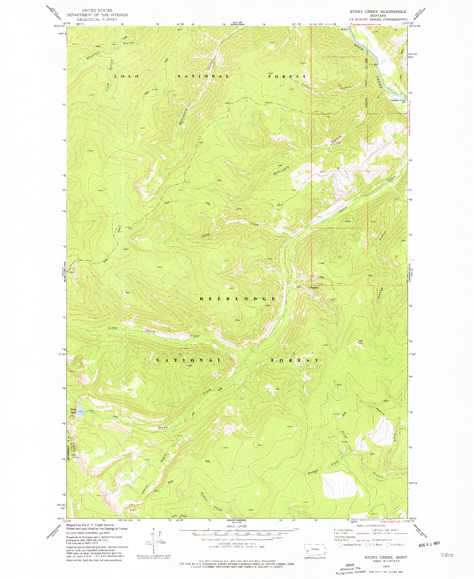 USGS 1:24000-SCALE QUADRANGLE FOR STONY CREEK, MT 1974