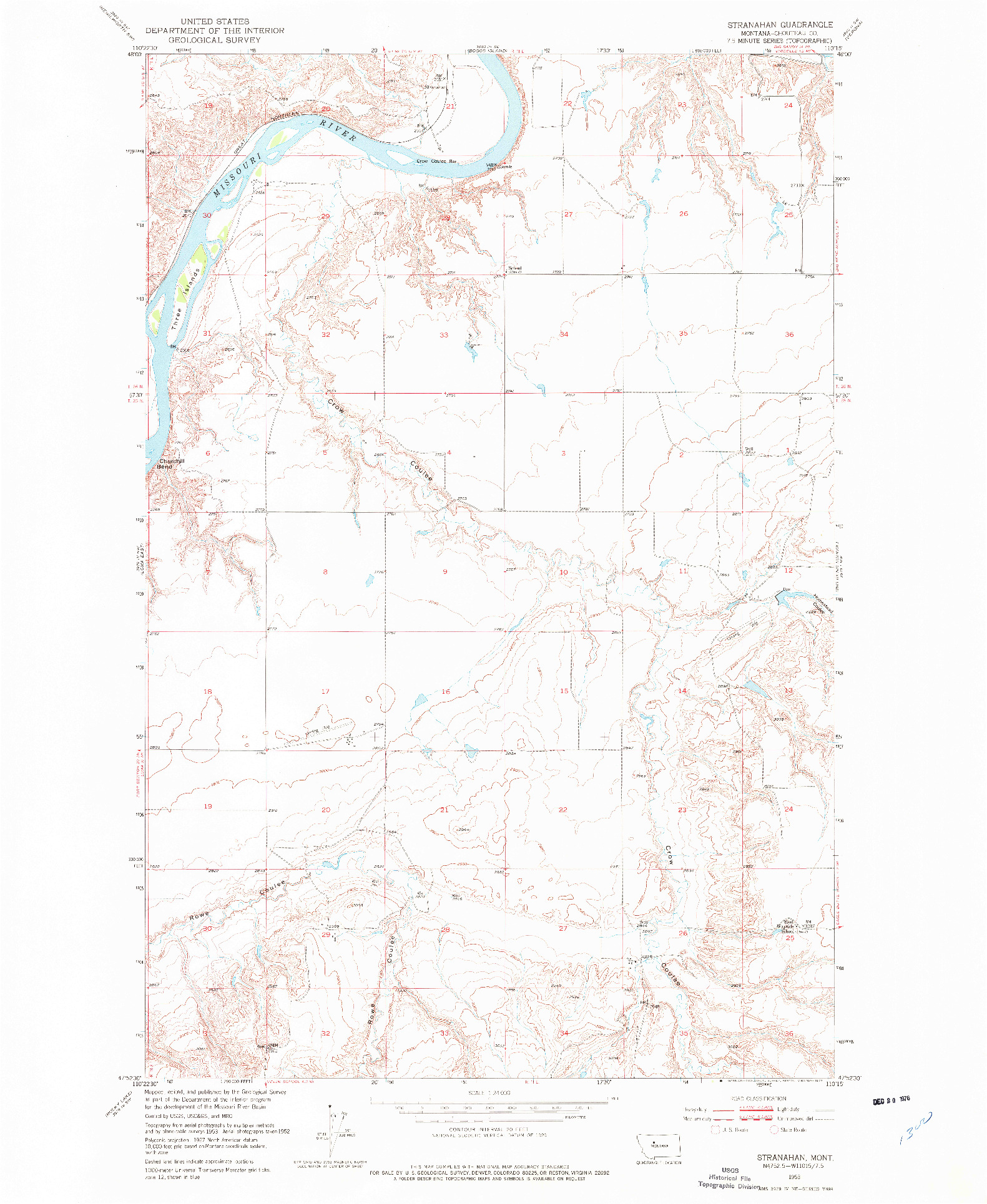 USGS 1:24000-SCALE QUADRANGLE FOR STRANAHAN, MT 1953
