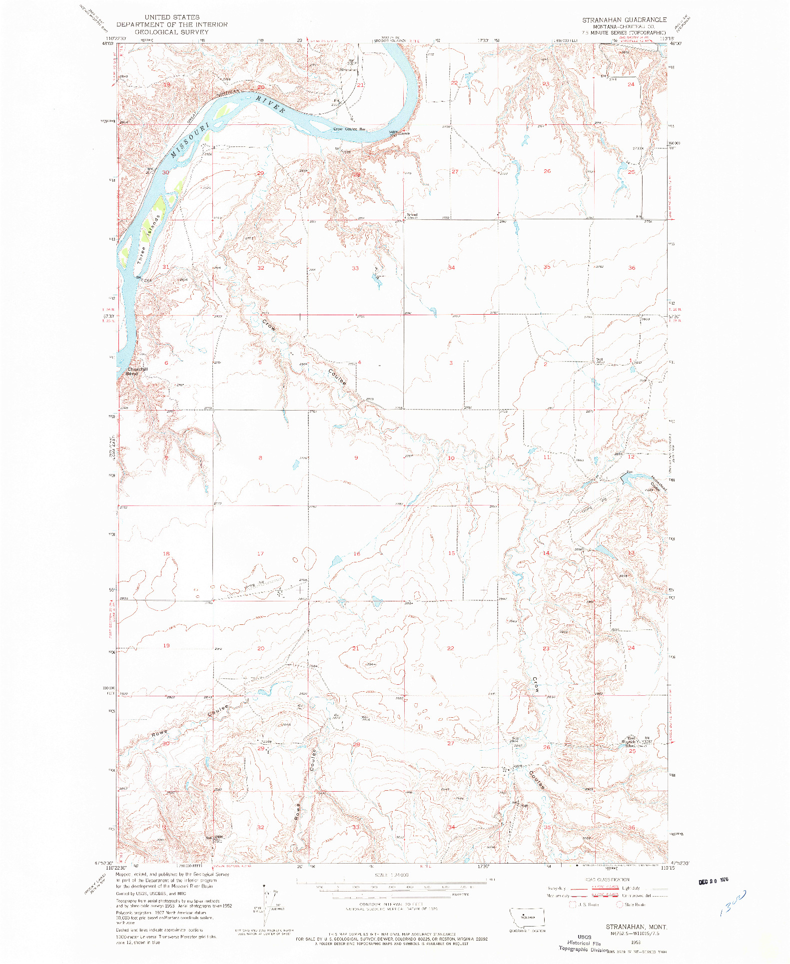 USGS 1:24000-SCALE QUADRANGLE FOR STRANAHAN, MT 1953