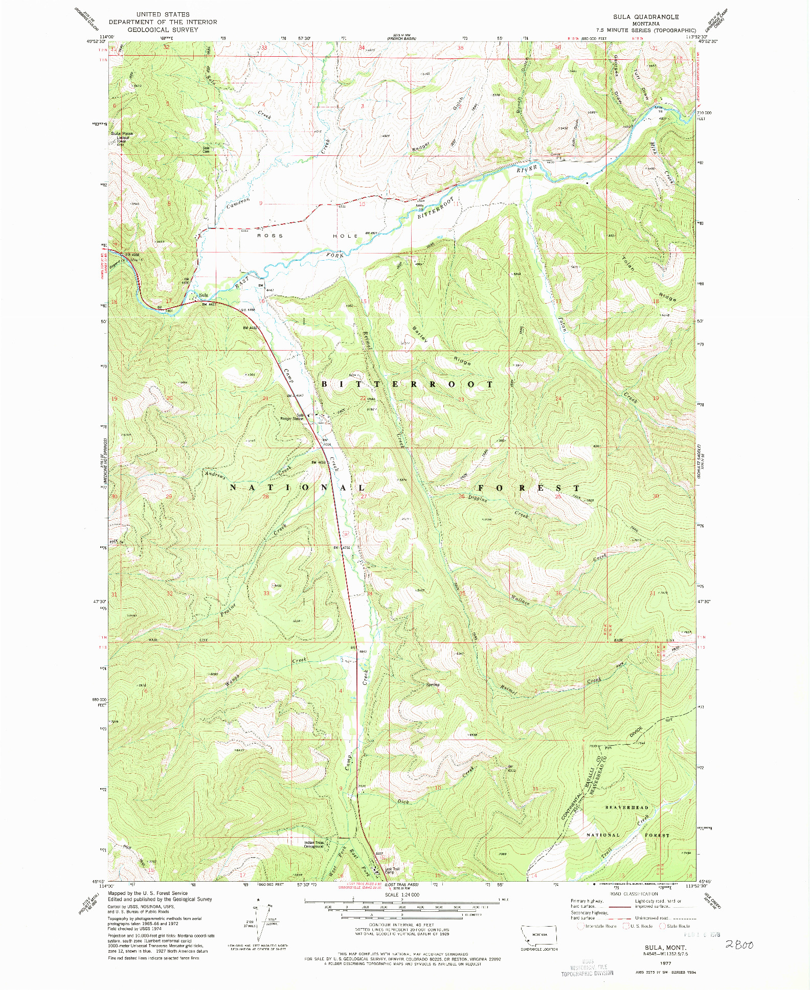 USGS 1:24000-SCALE QUADRANGLE FOR SULA, MT 1977