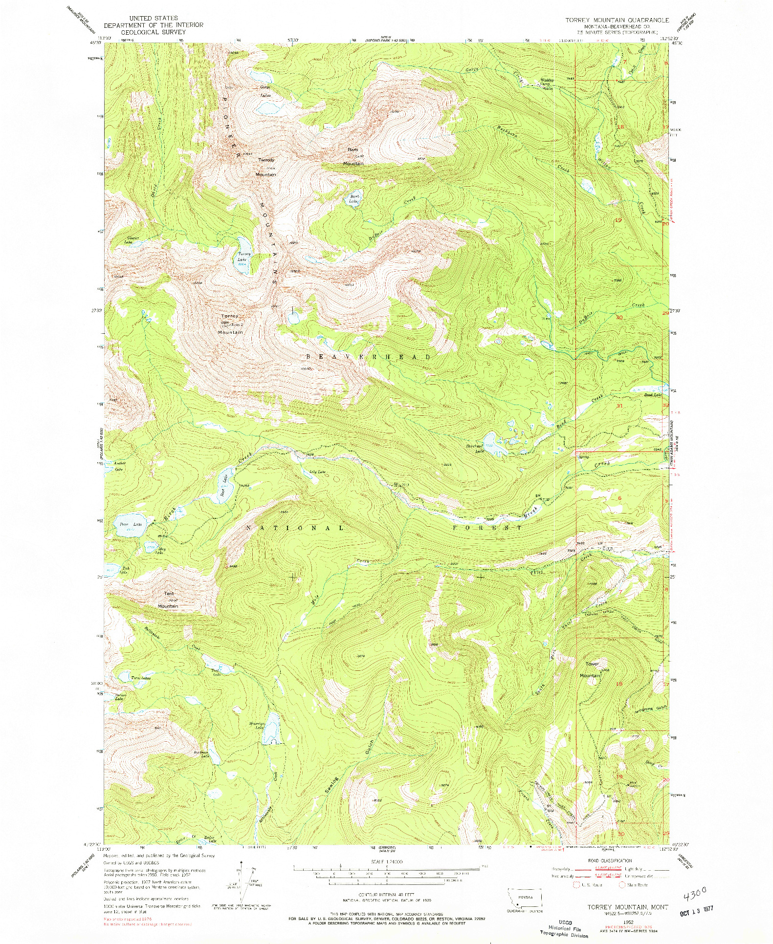 USGS 1:24000-SCALE QUADRANGLE FOR TORREY MOUNTAIN, MT 1952