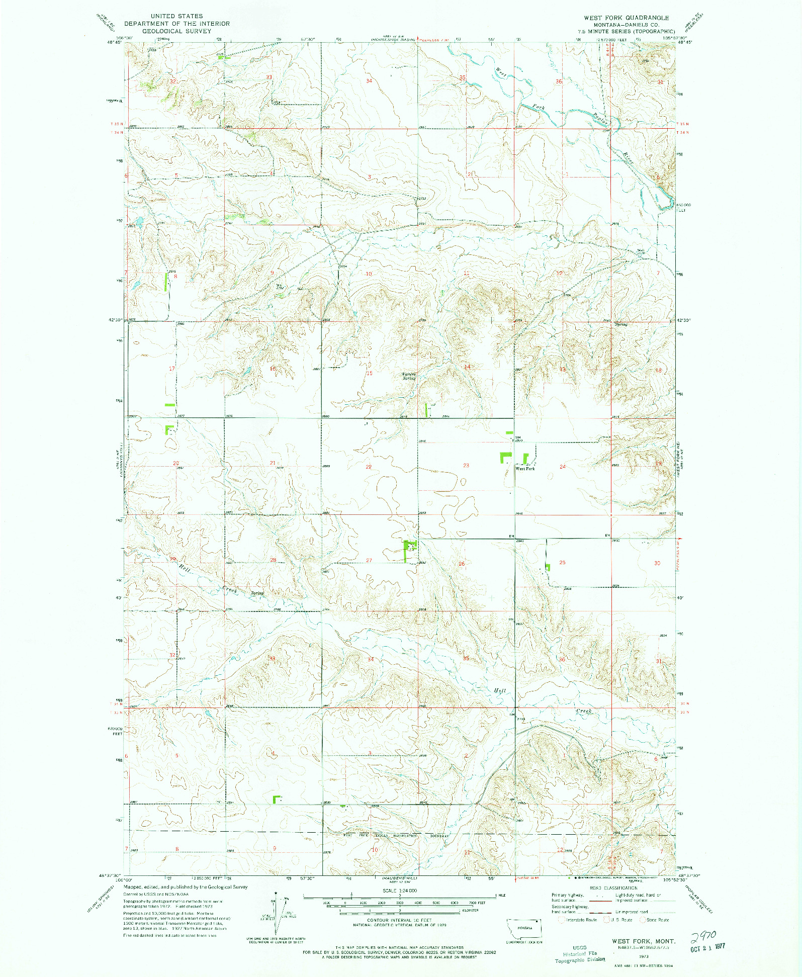 USGS 1:24000-SCALE QUADRANGLE FOR WEST FORK, MT 1973