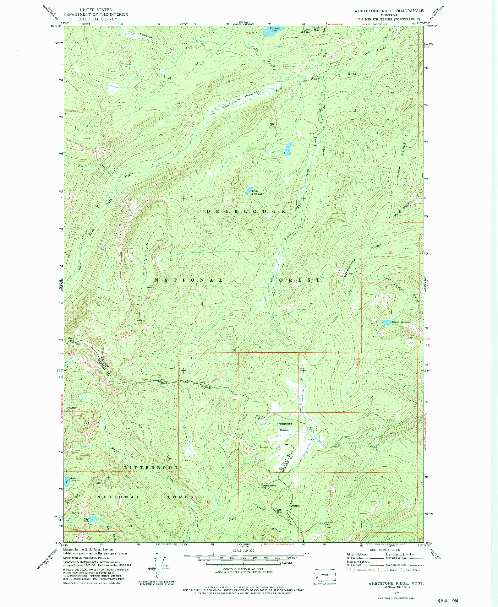 USGS 1:24000-SCALE QUADRANGLE FOR WHETSTONE RIDGE, MT 1974