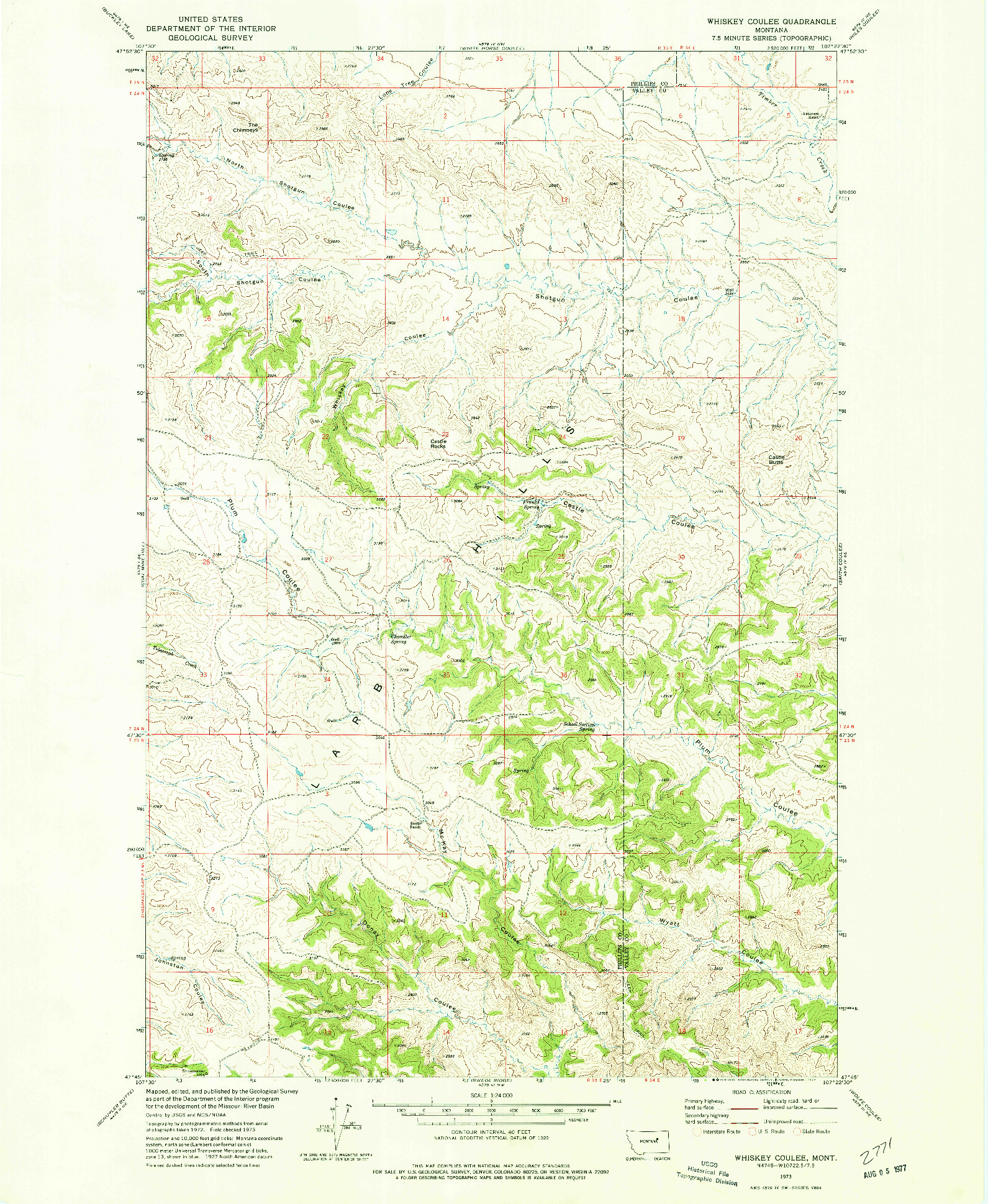 USGS 1:24000-SCALE QUADRANGLE FOR WHISKEY COULEE, MT 1973