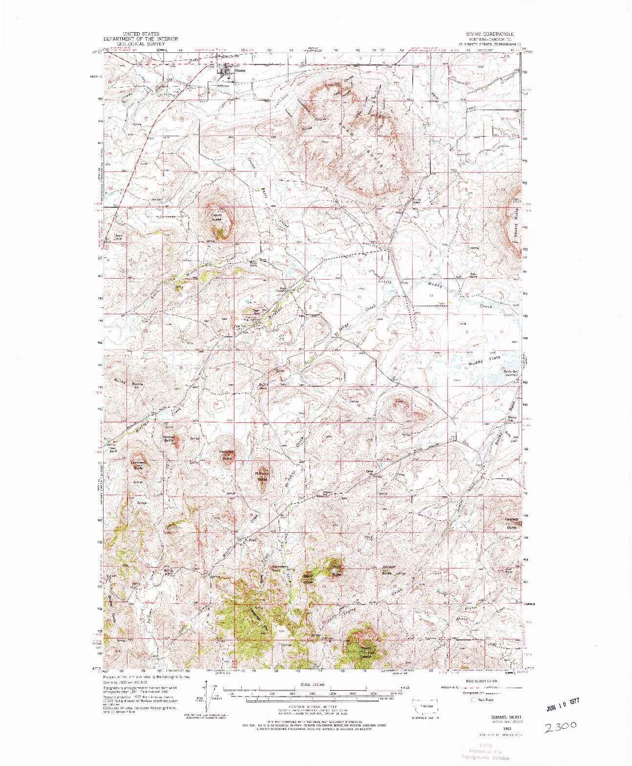 USGS 1:62500-SCALE QUADRANGLE FOR SIMMS, MT 1960