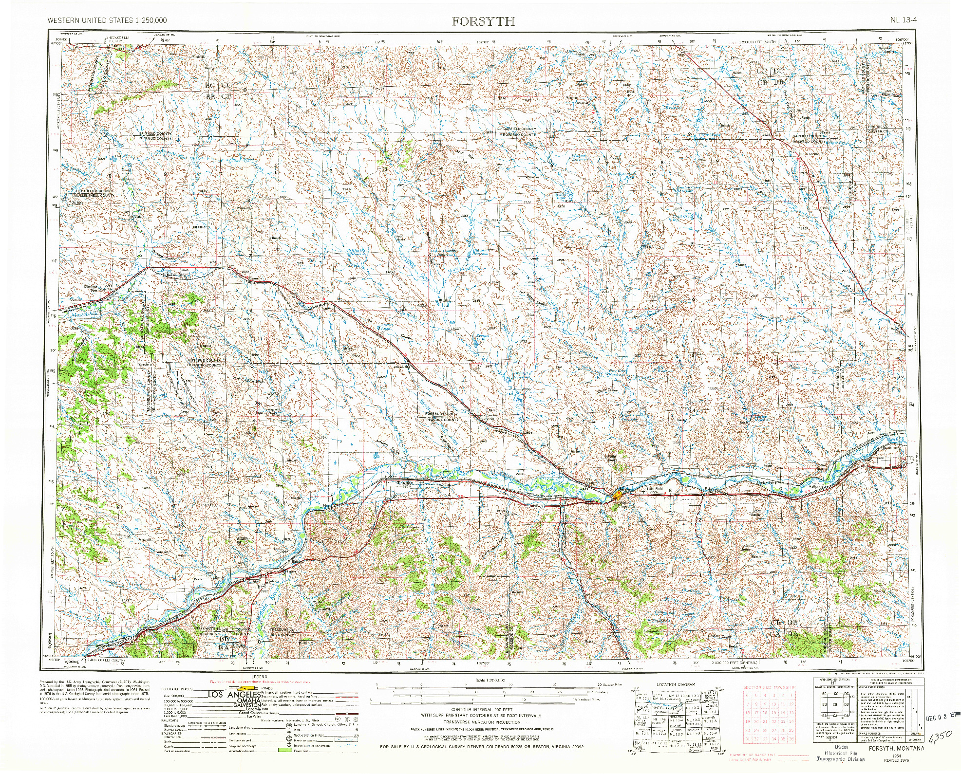 USGS 1:250000-SCALE QUADRANGLE FOR FORSYTH, MT 1954