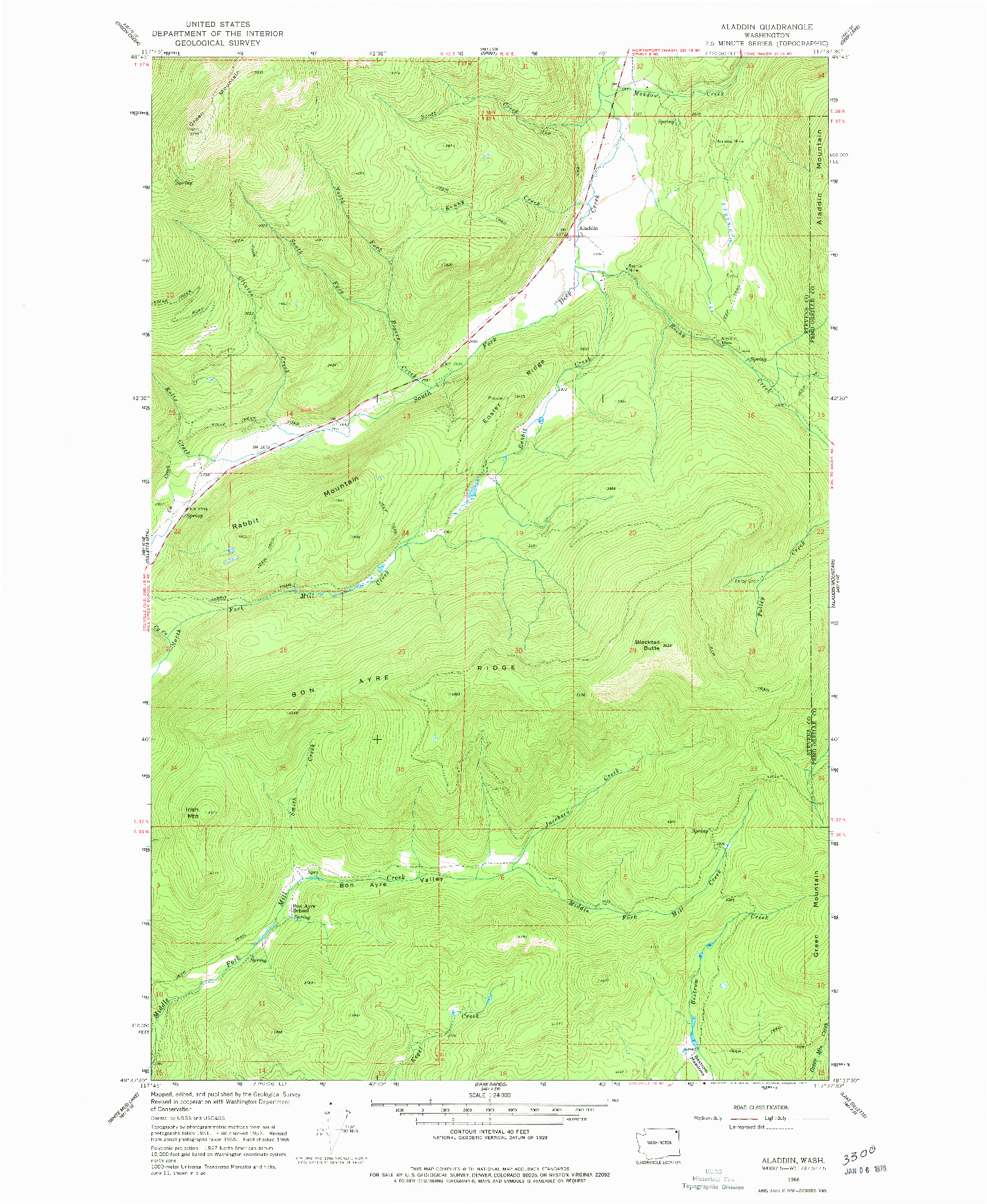 USGS 1:24000-SCALE QUADRANGLE FOR ALADDIN, WA 1966