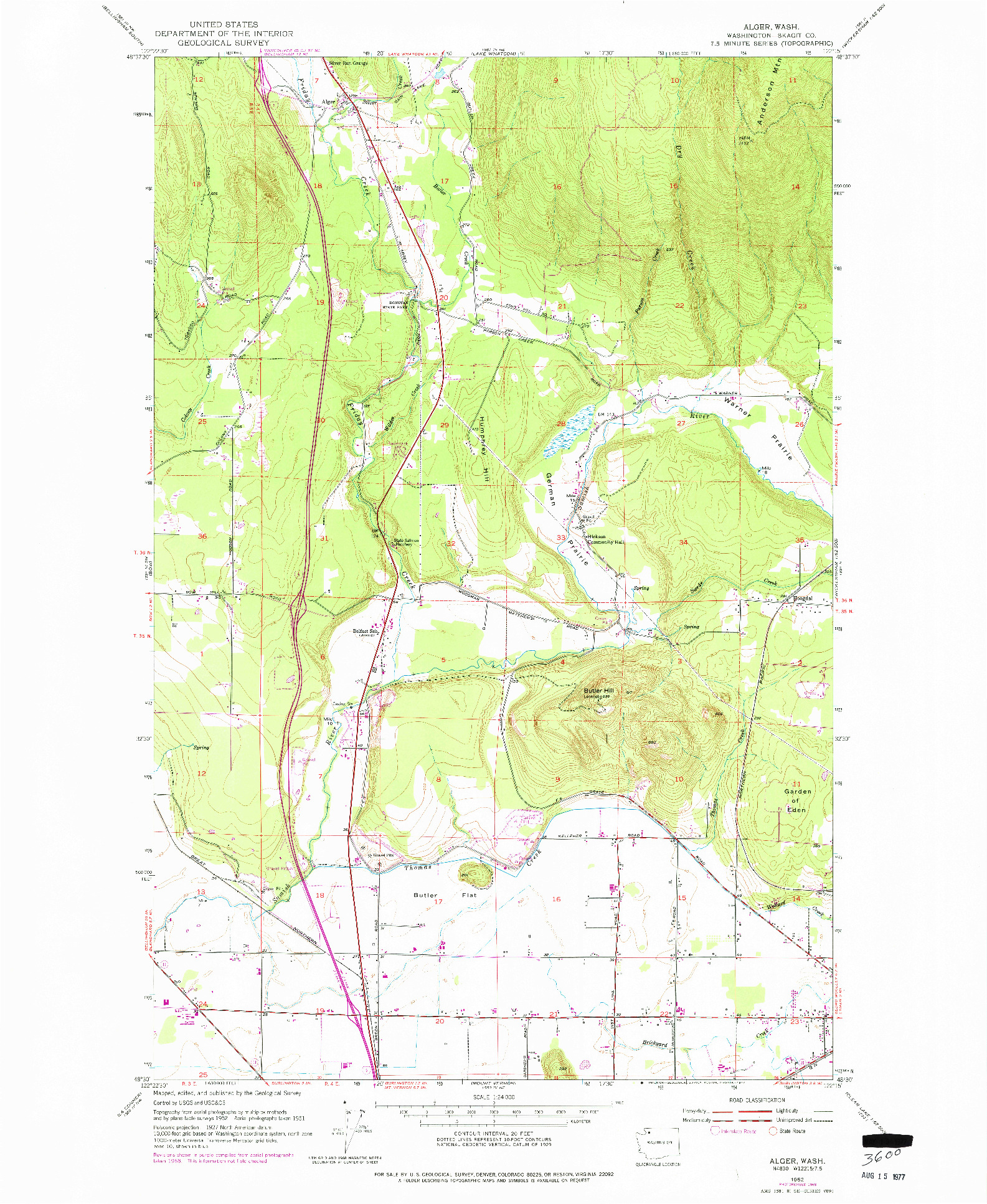 USGS 1:24000-SCALE QUADRANGLE FOR ALGER, WA 1952