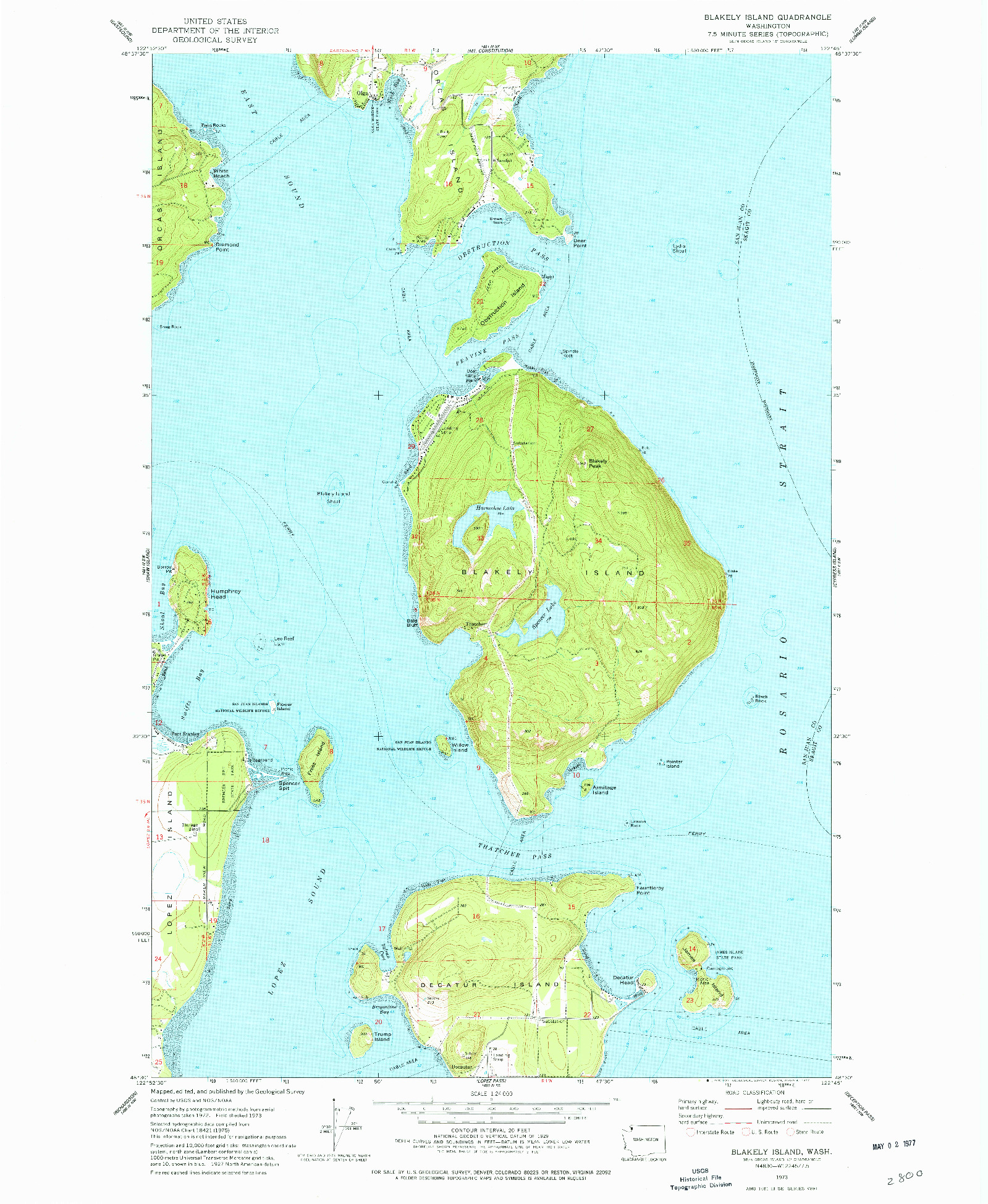 USGS 1:24000-SCALE QUADRANGLE FOR BLAKELY ISLAND, WA 1973