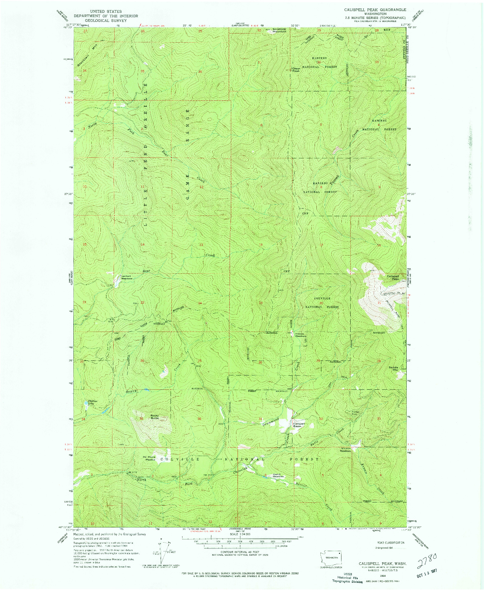 USGS 1:24000-SCALE QUADRANGLE FOR CALISPELL PEAK, WA 1964