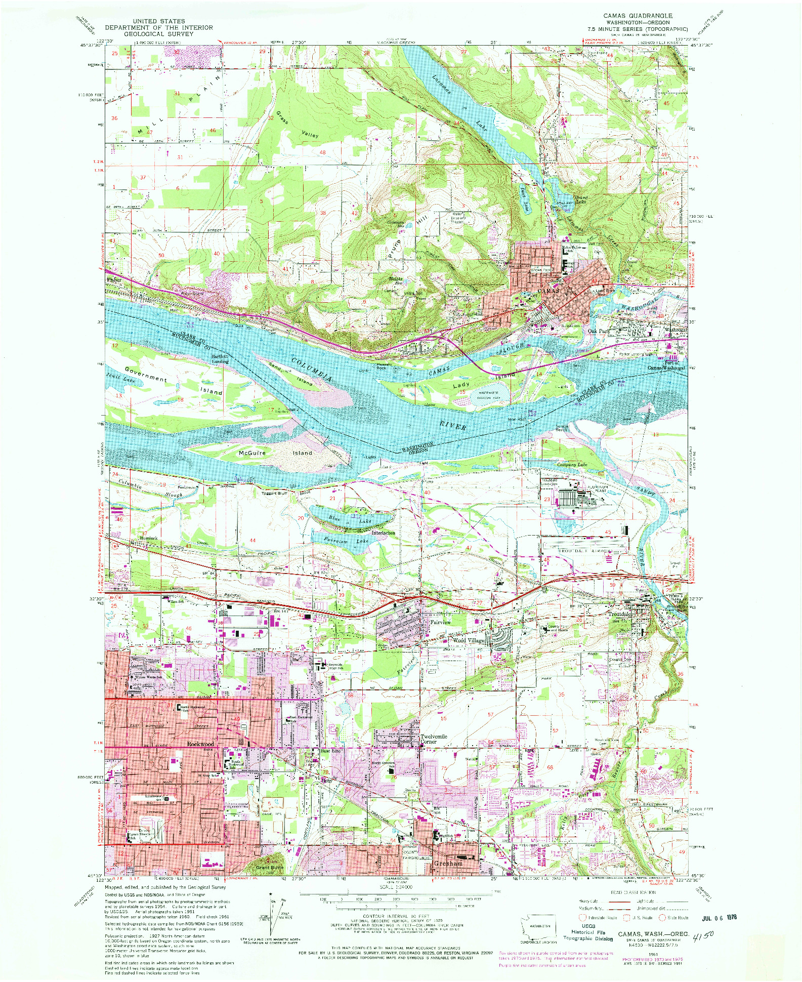 USGS 1:24000-SCALE QUADRANGLE FOR CAMAS, WA 1961