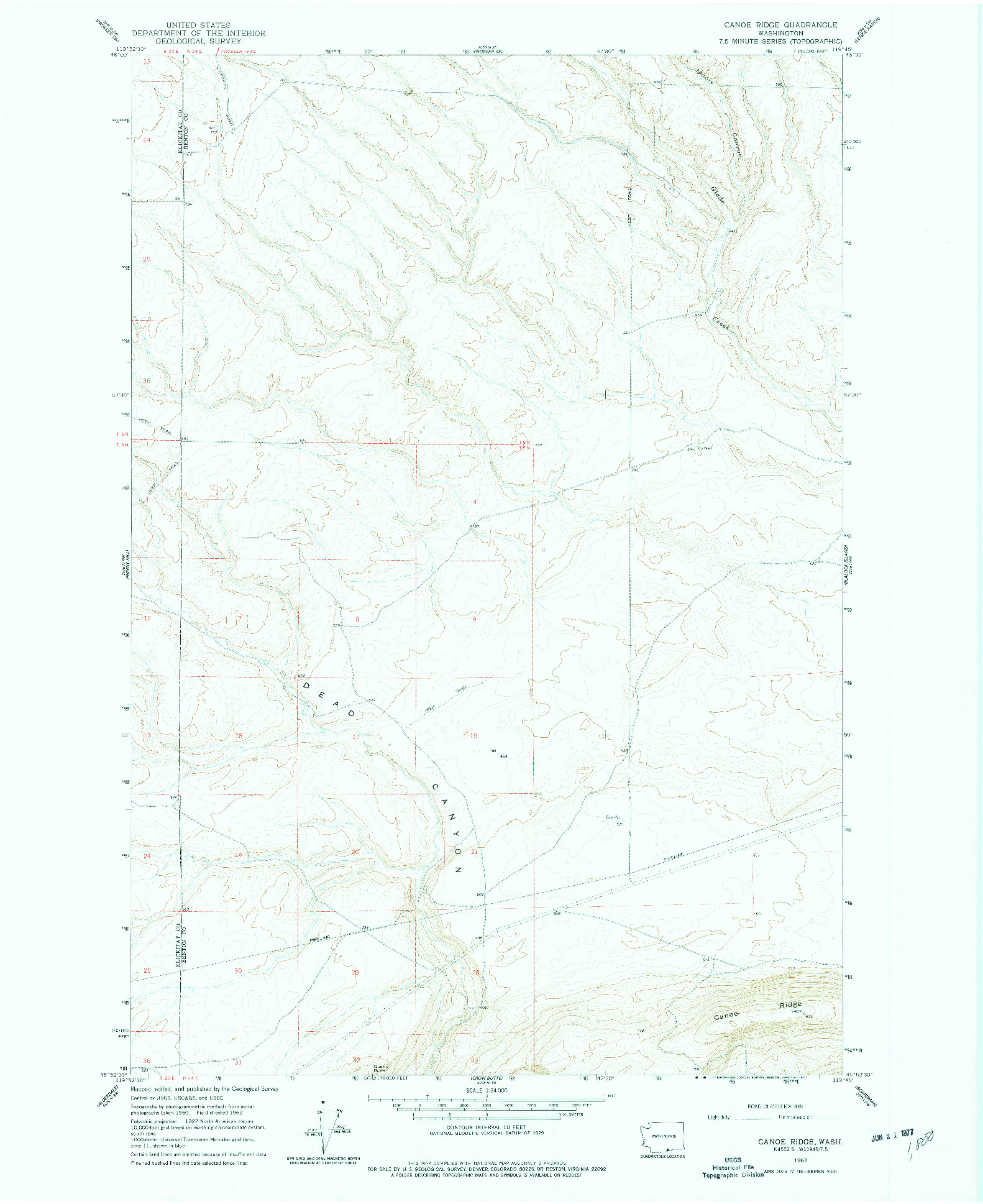 USGS 1:24000-SCALE QUADRANGLE FOR CANOE RIDGE, WA 1962