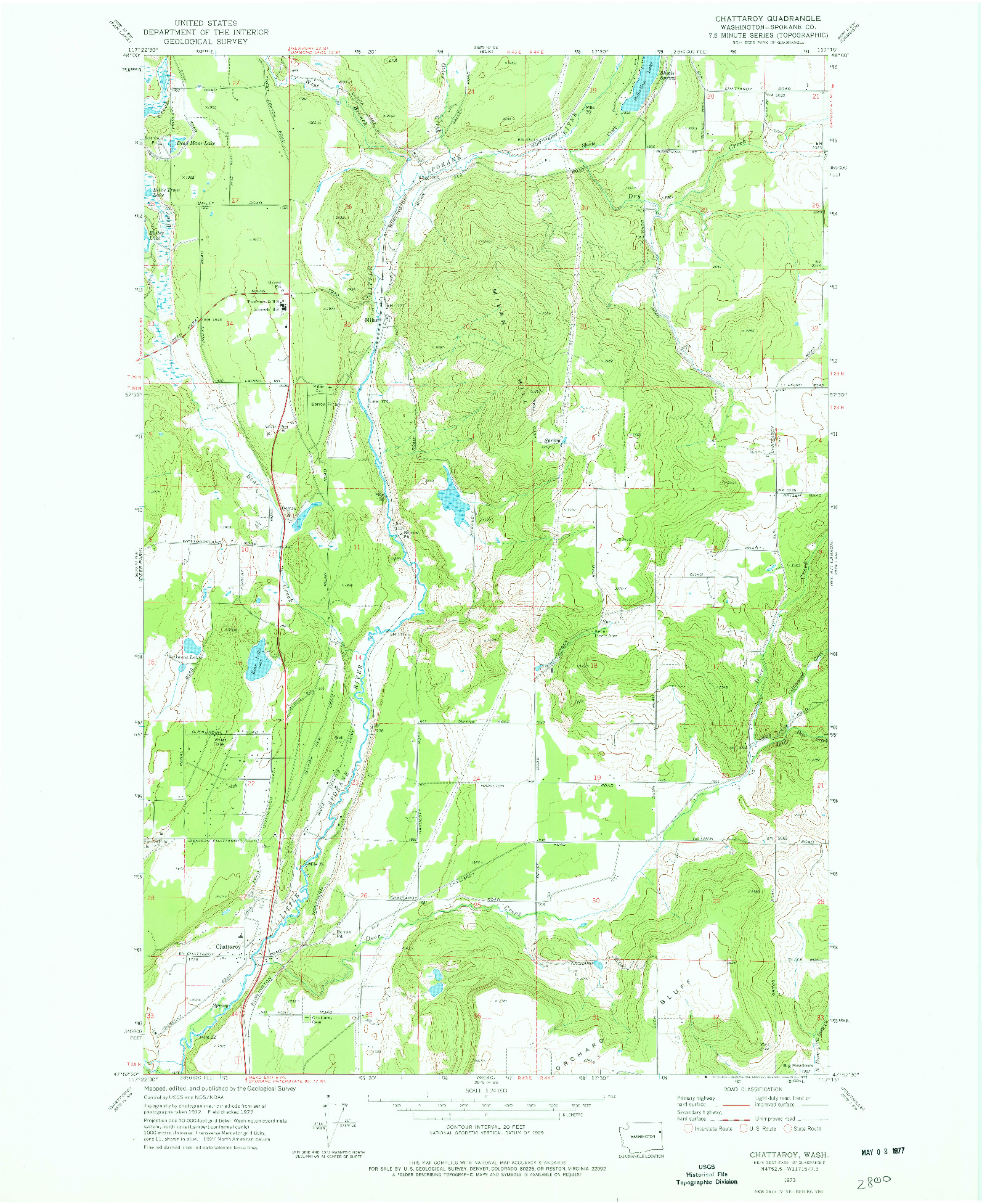 USGS 1:24000-SCALE QUADRANGLE FOR CHATTAROY, WA 1973