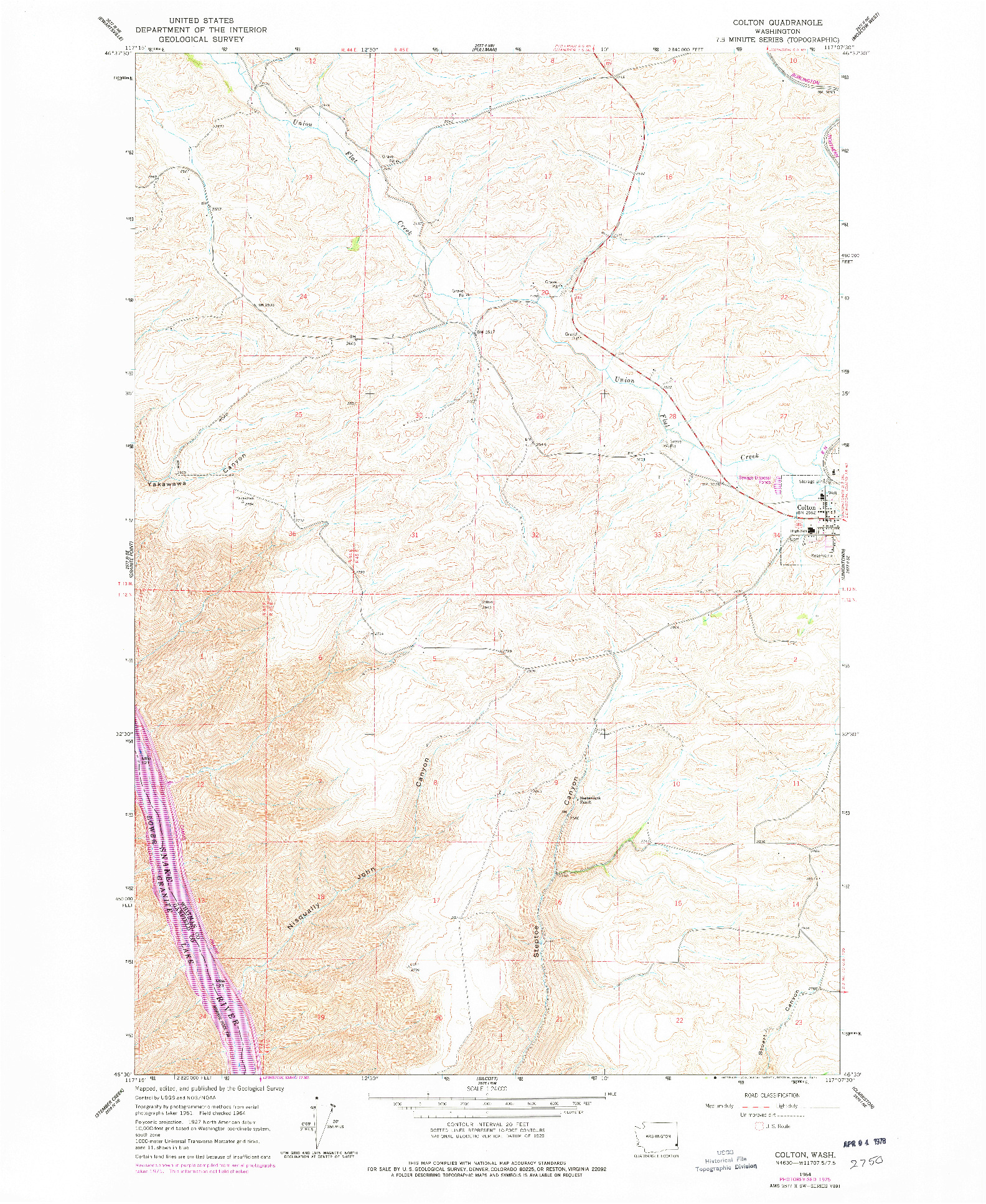 USGS 1:24000-SCALE QUADRANGLE FOR COLTON, WA 1964