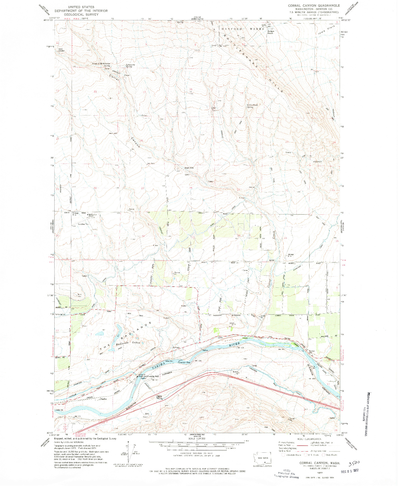 USGS 1:24000-SCALE QUADRANGLE FOR CORRAL CANYON, WA 1977